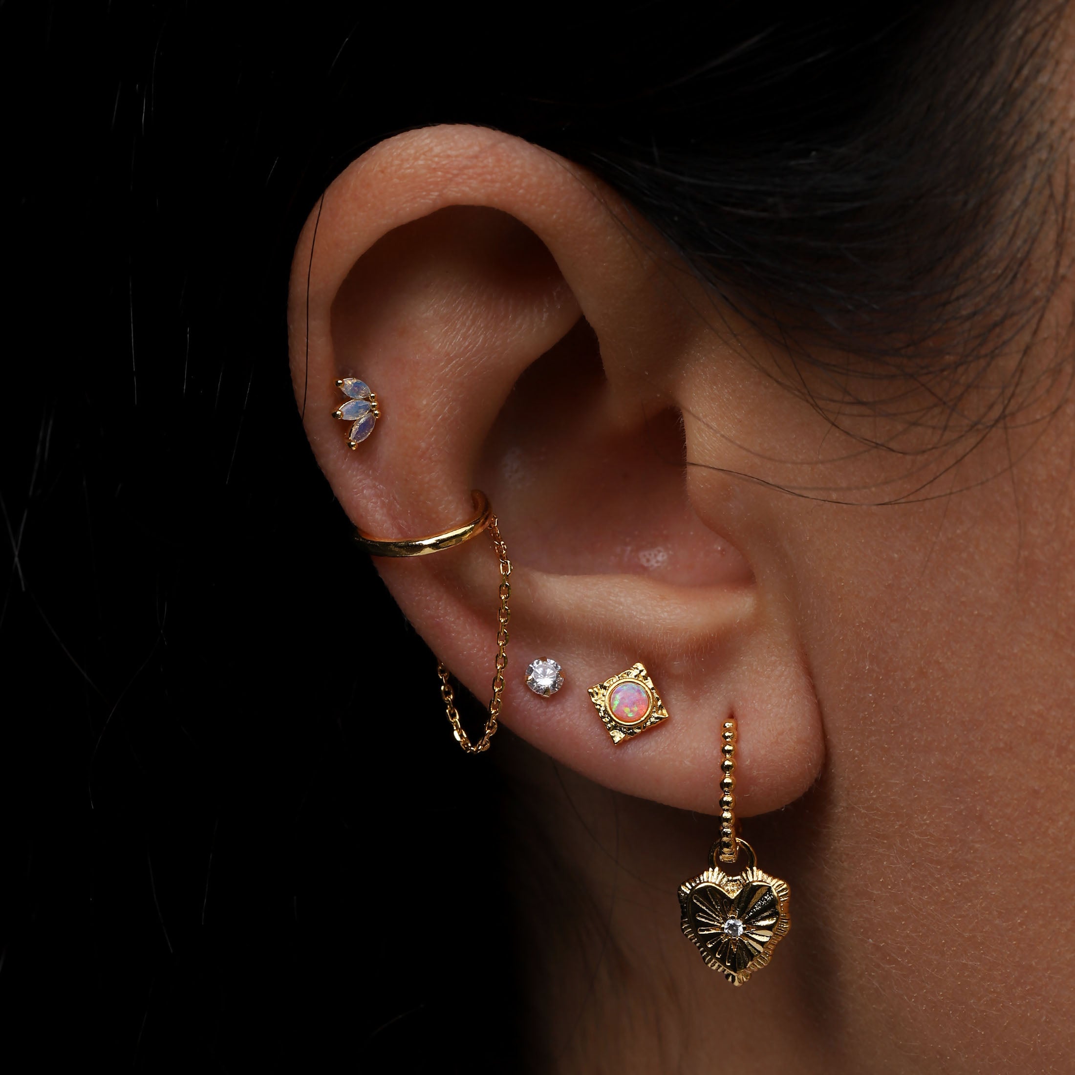 Portal Opal Earring Studs On Model - Gold