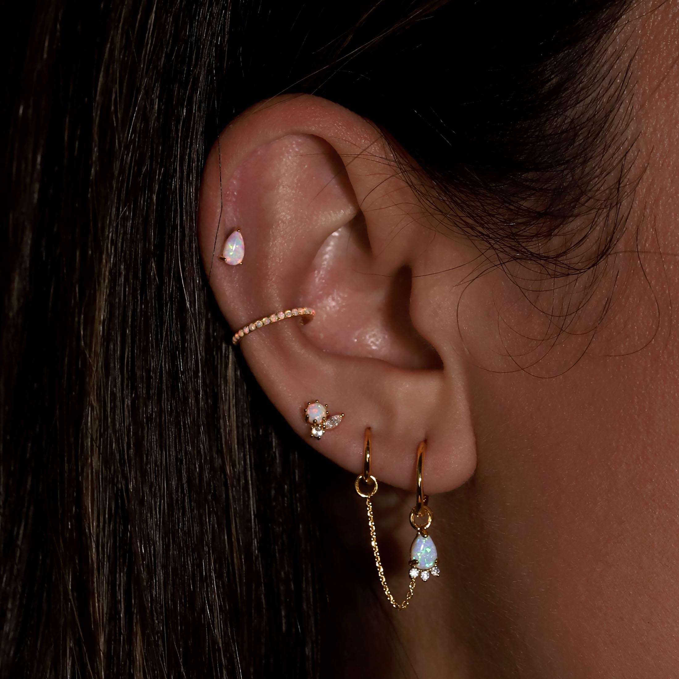 Spectral Opal Helix Conch & Cartilage Hoop Piercing On Model - Gold