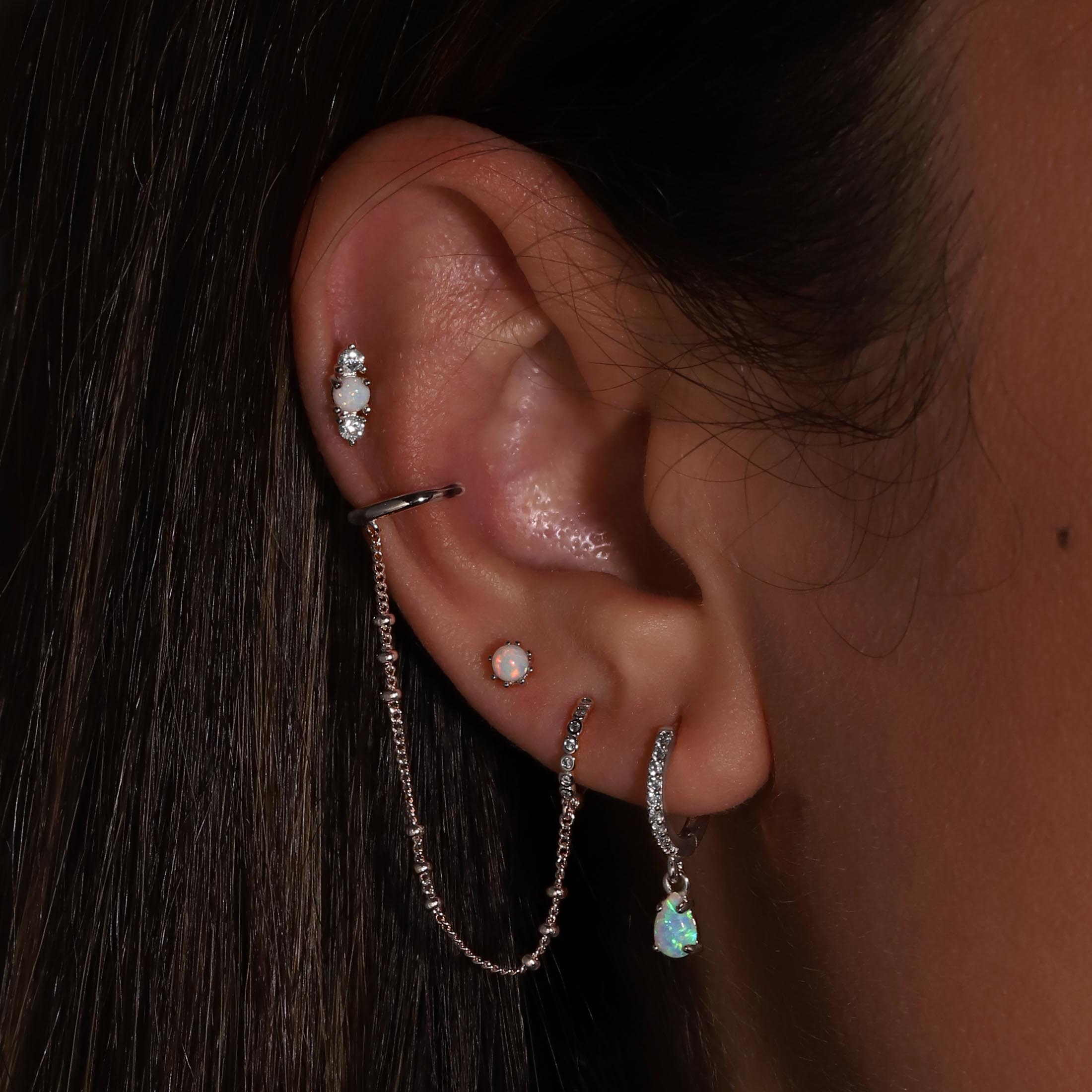 Odyssey Opal Earring Studs On Model - Sterling Silver