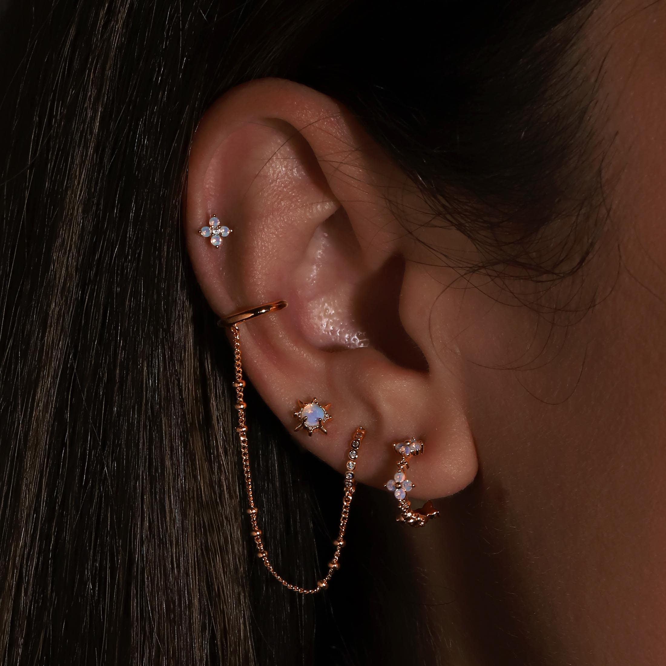 Orion Moonstone Earring Studs On Model - Rose Gold