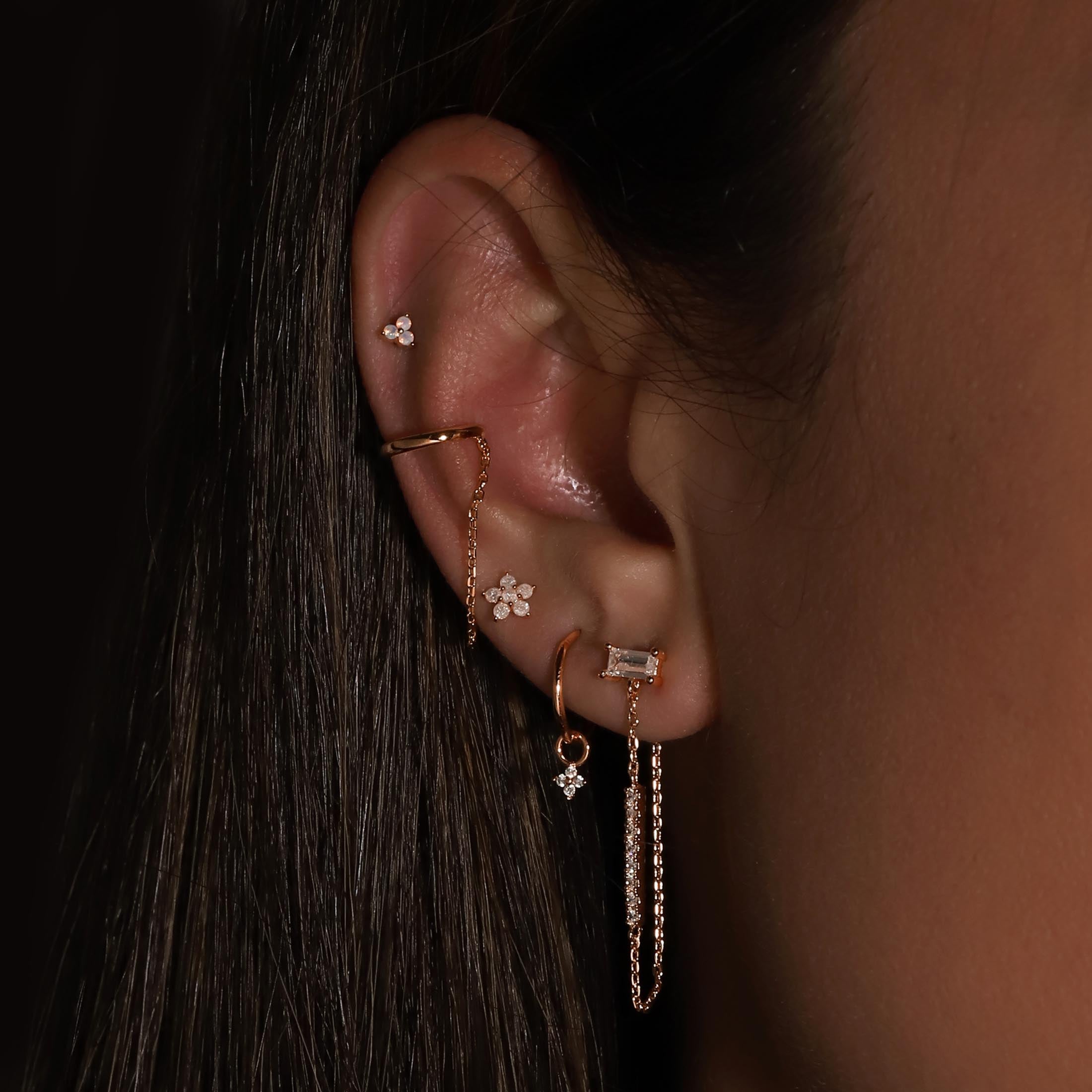 Rhea Gemstone Drop Chain Earrings On Model - Rose Gold