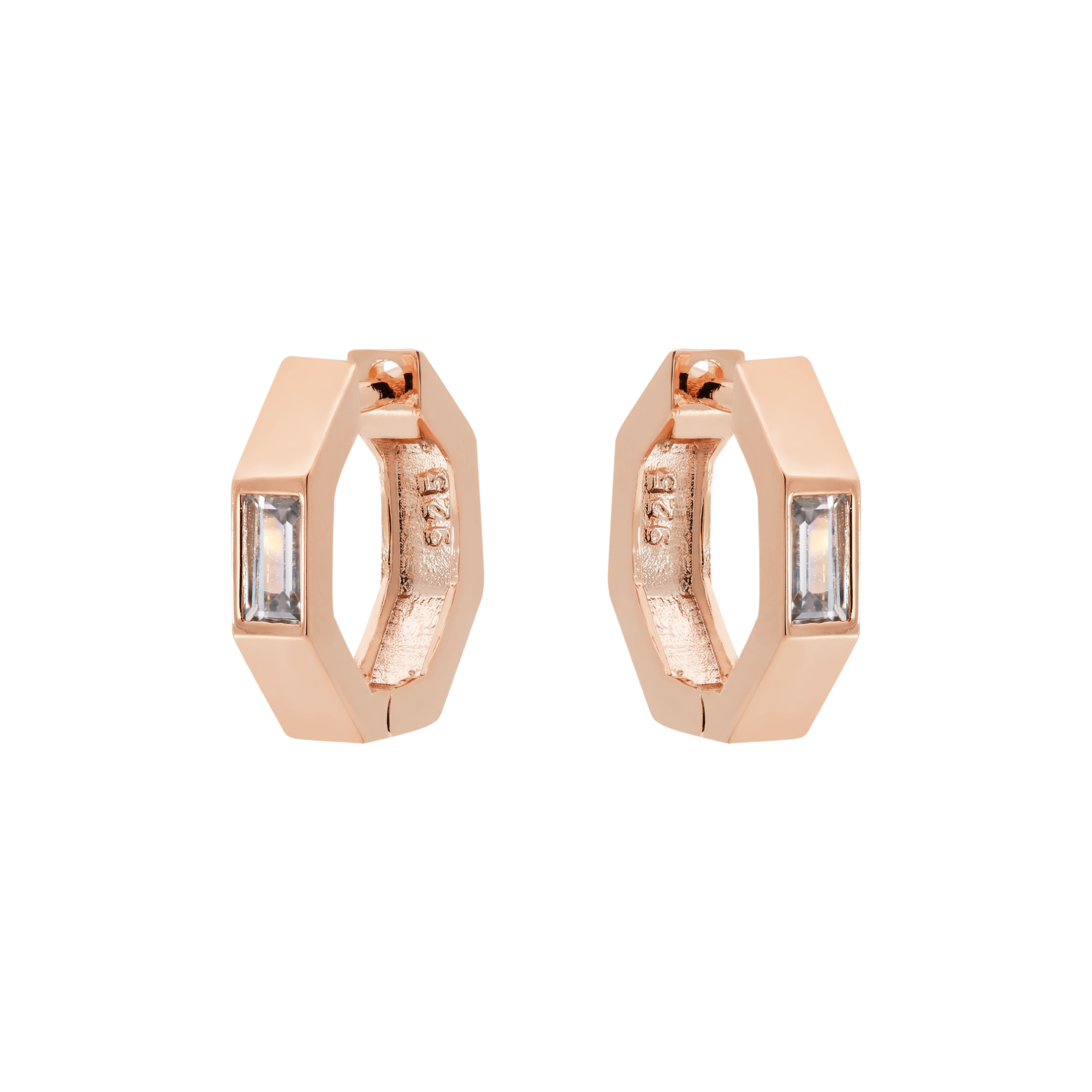 Penelope Hexagon Gemstone Huggie Hoop Earrings - Rose Gold