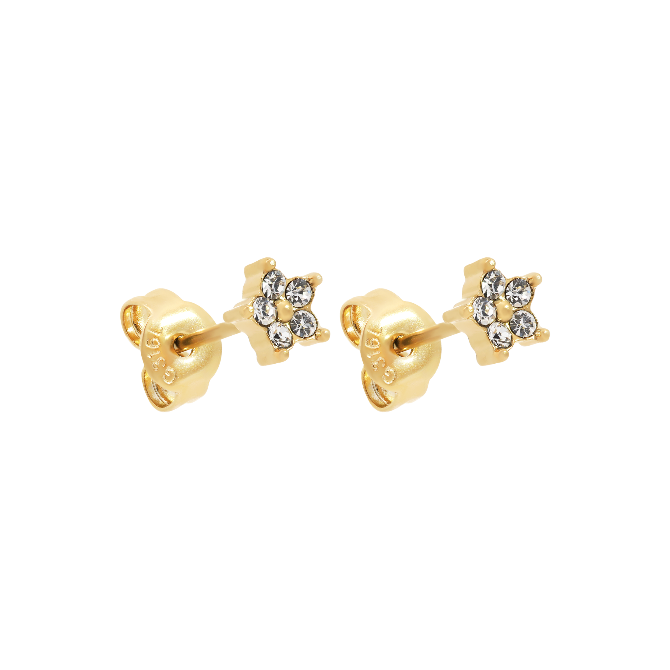 Poppy Flower Gemstone Earring Studs - Gold