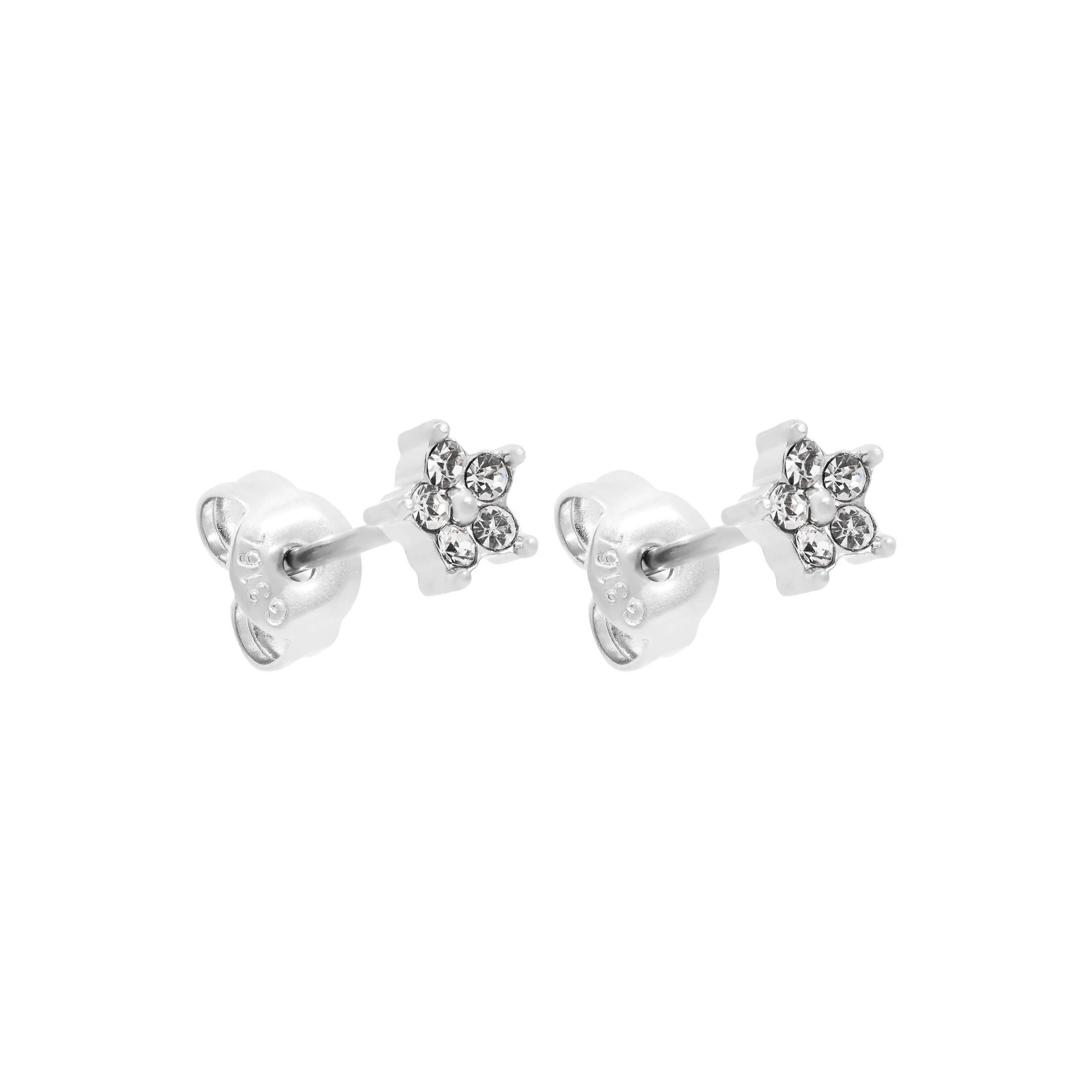 Poppy Flower Gemstone Earring Studs - Silver