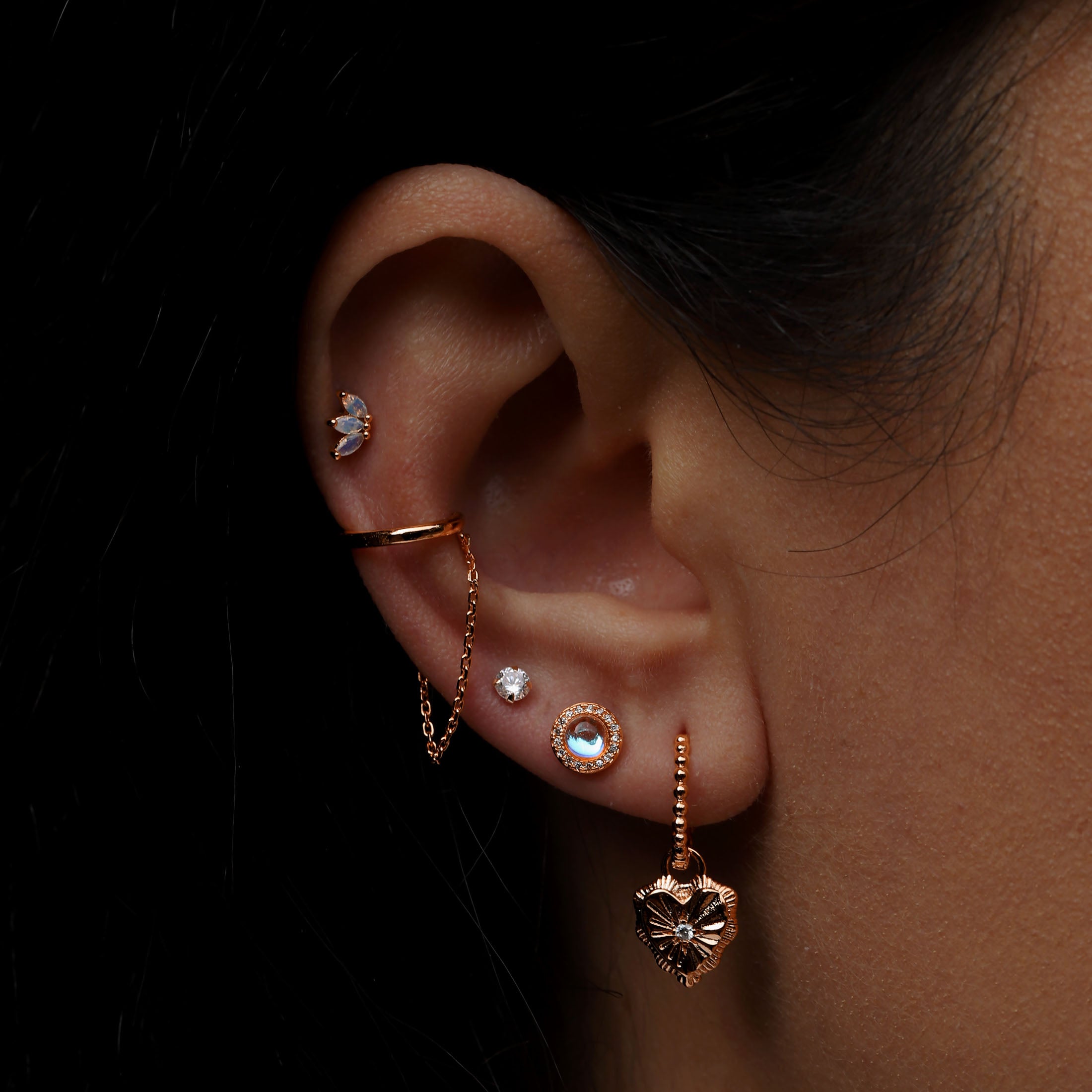 Bound Drape Chain Ear Cuff On Model - Rose Gold