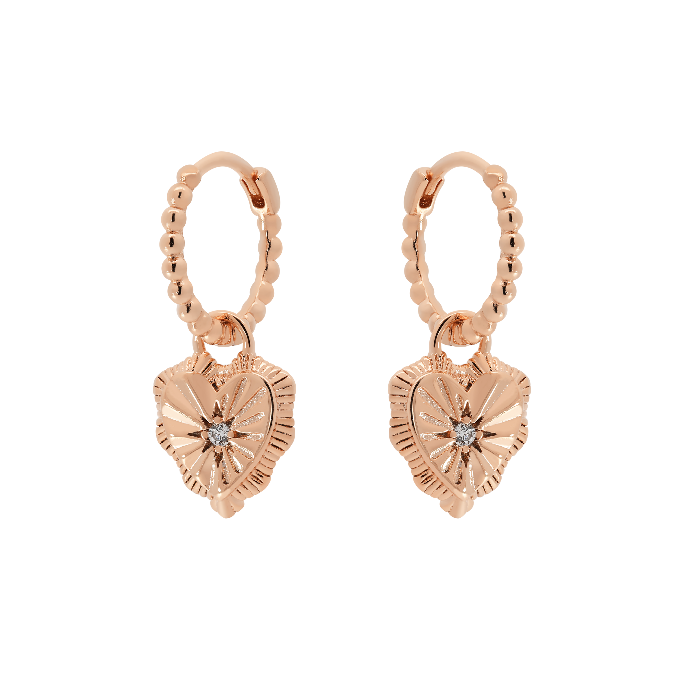 Pulse Heart Charm Huggie Hoop Earrings - Rose Gold
