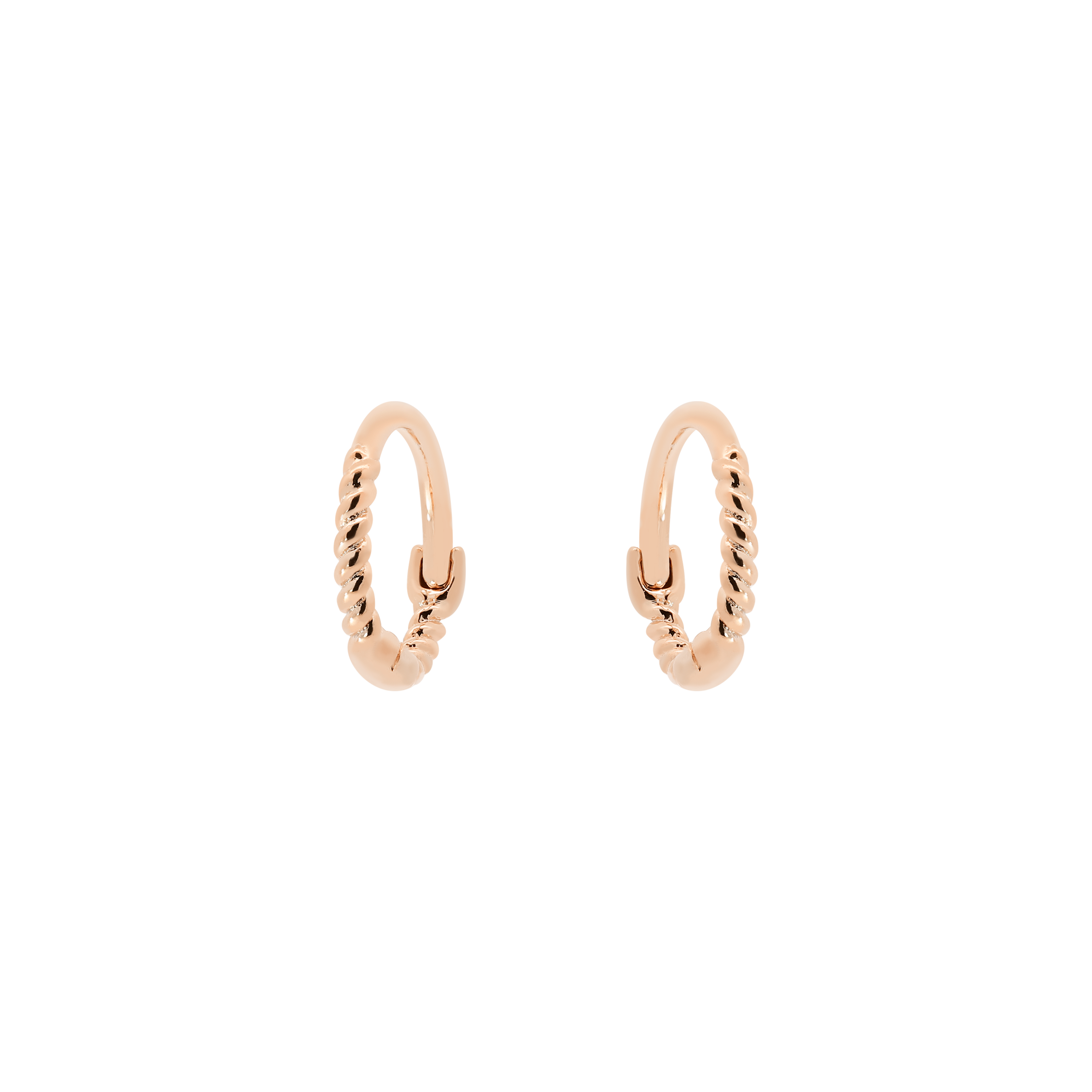 Rope Textured Mini Earring Huggie Hoops - Rose Gold
