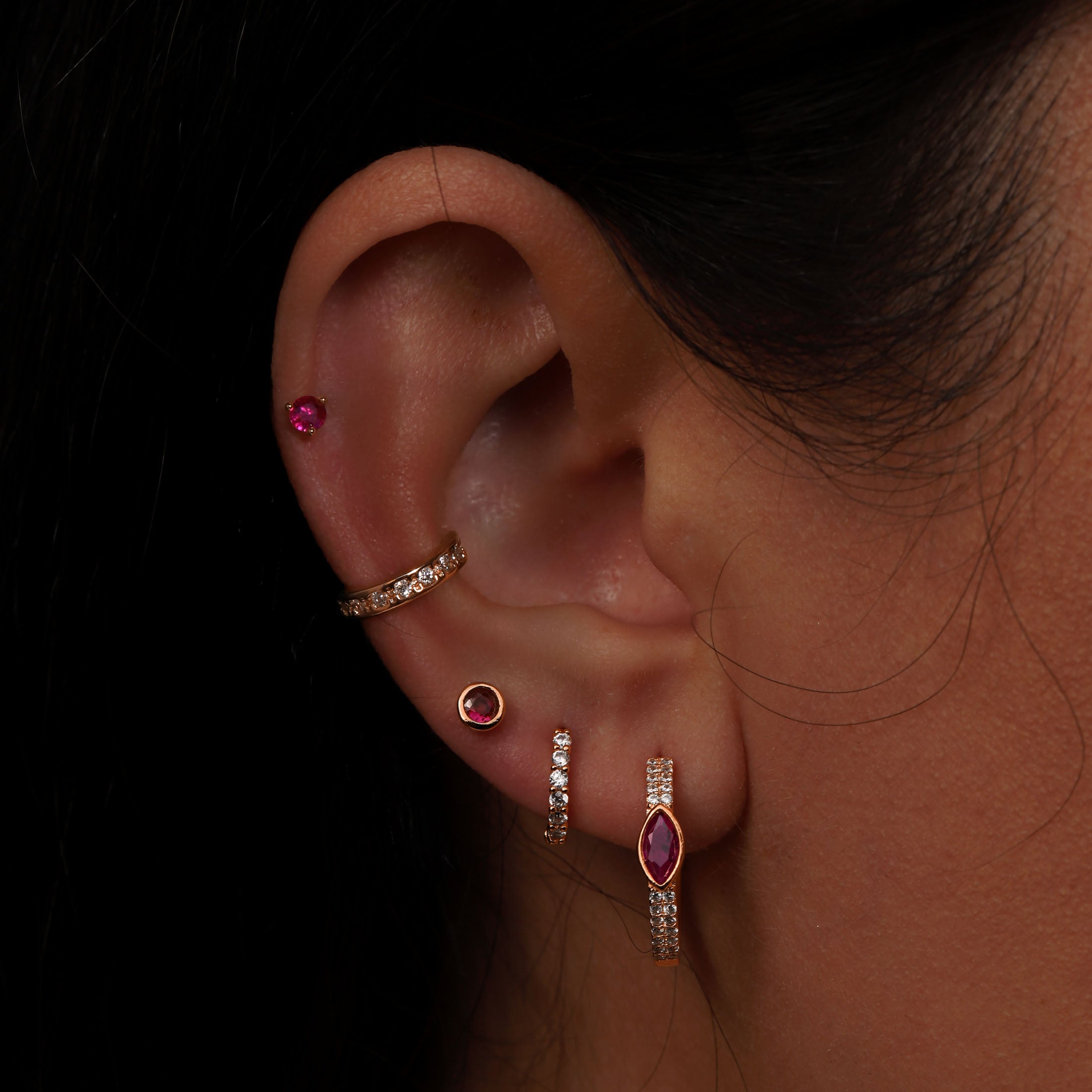 Sabrina Gemstone Hoop Earrings On Model - Rose Gold