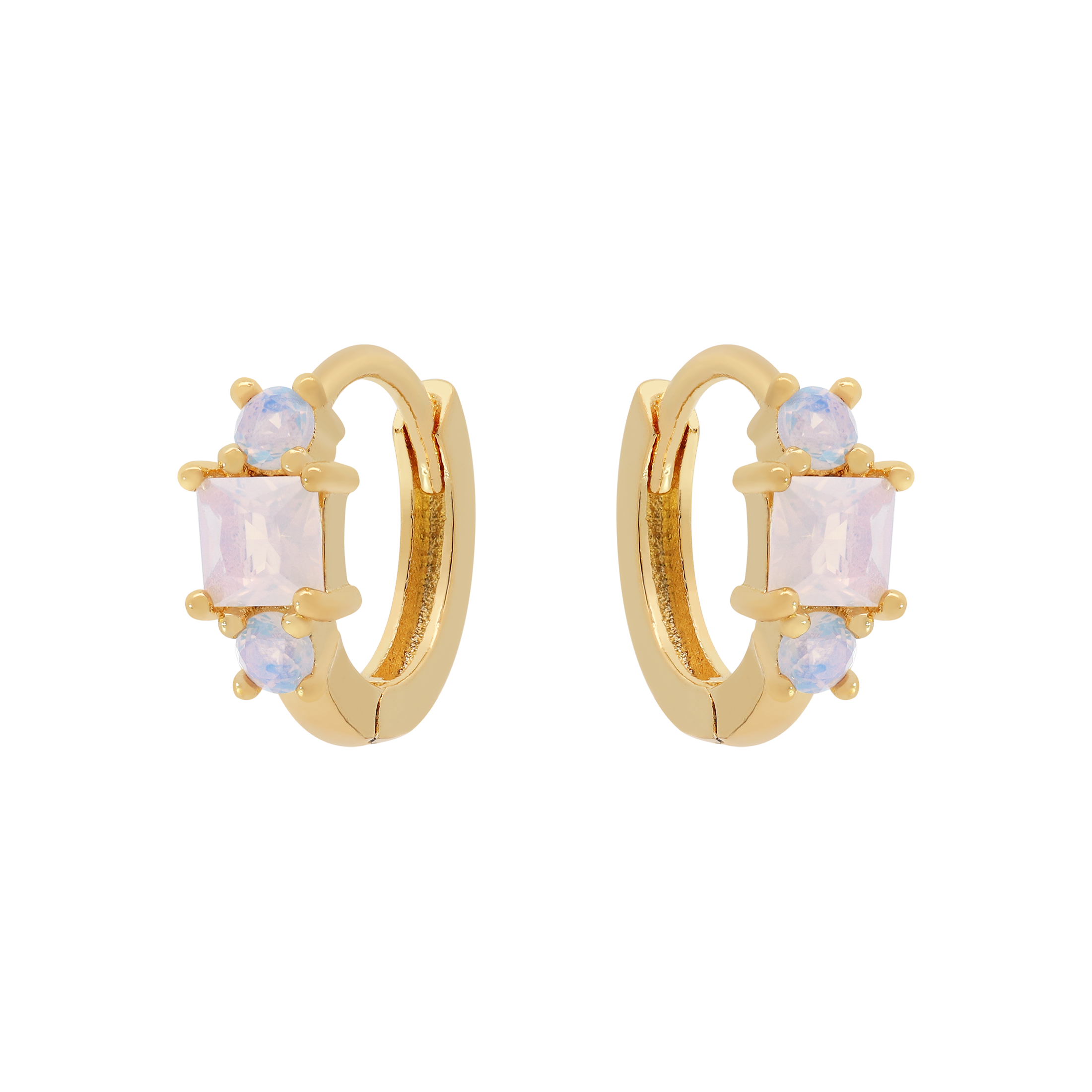 Savant Opal Gemstone Huggie Hoop Earrings - Gold