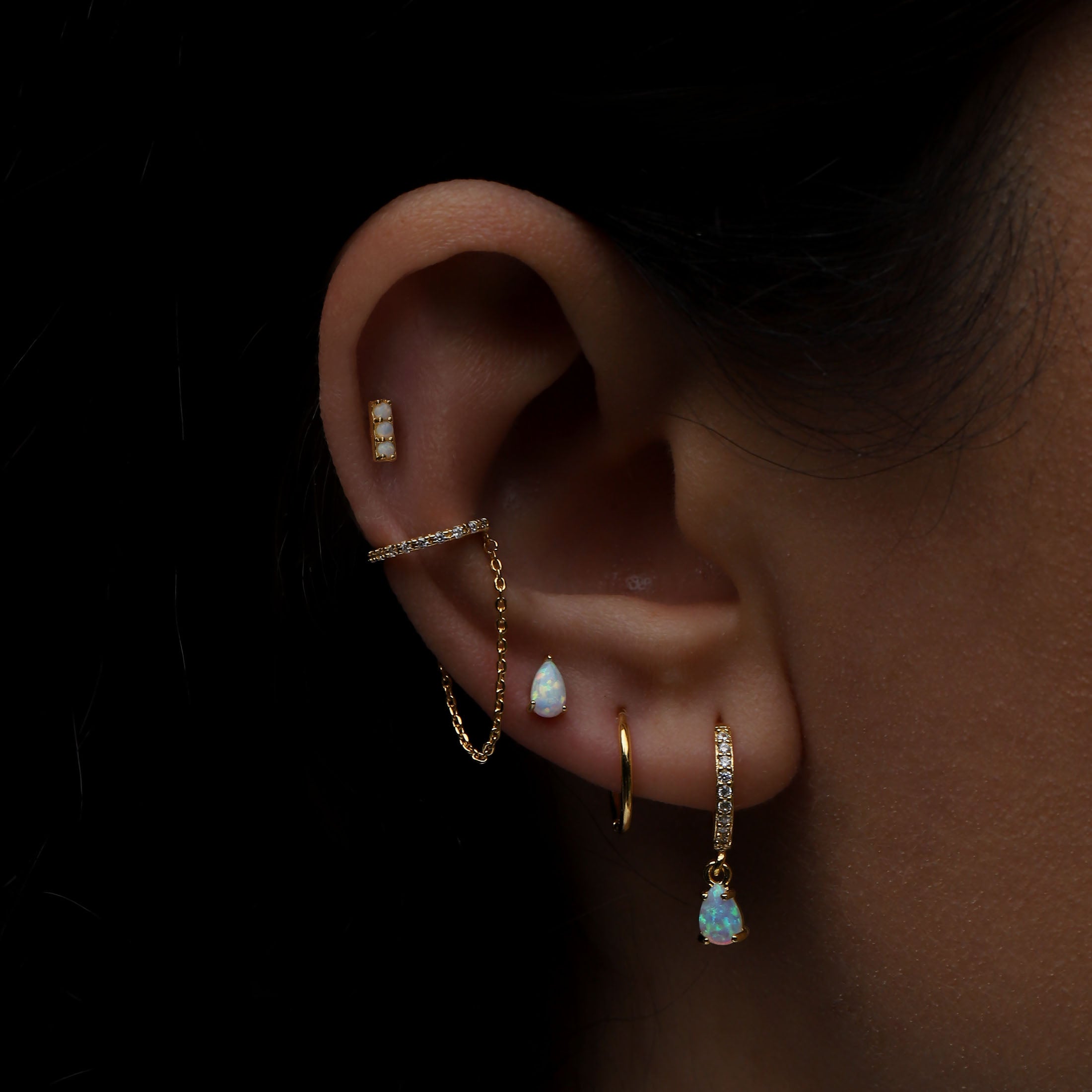 Segment Huggie Medium Hoop Earrings On Model - Gold