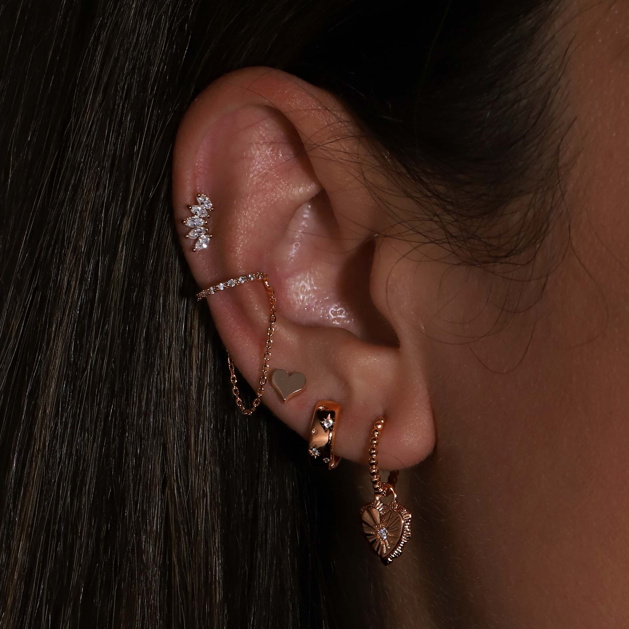 Solid Love Heart Earring Studs On Model - Rose Gold