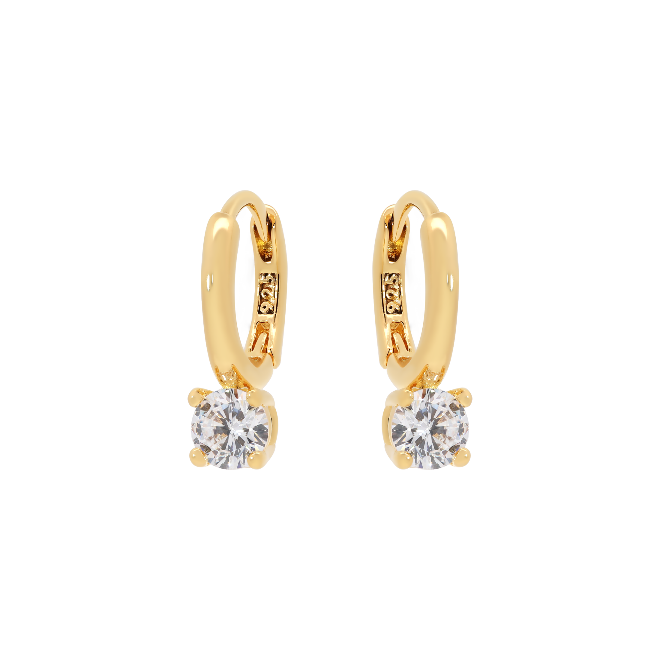 Solitaire Gemstone Huggie Hoop Earrings - Gold
