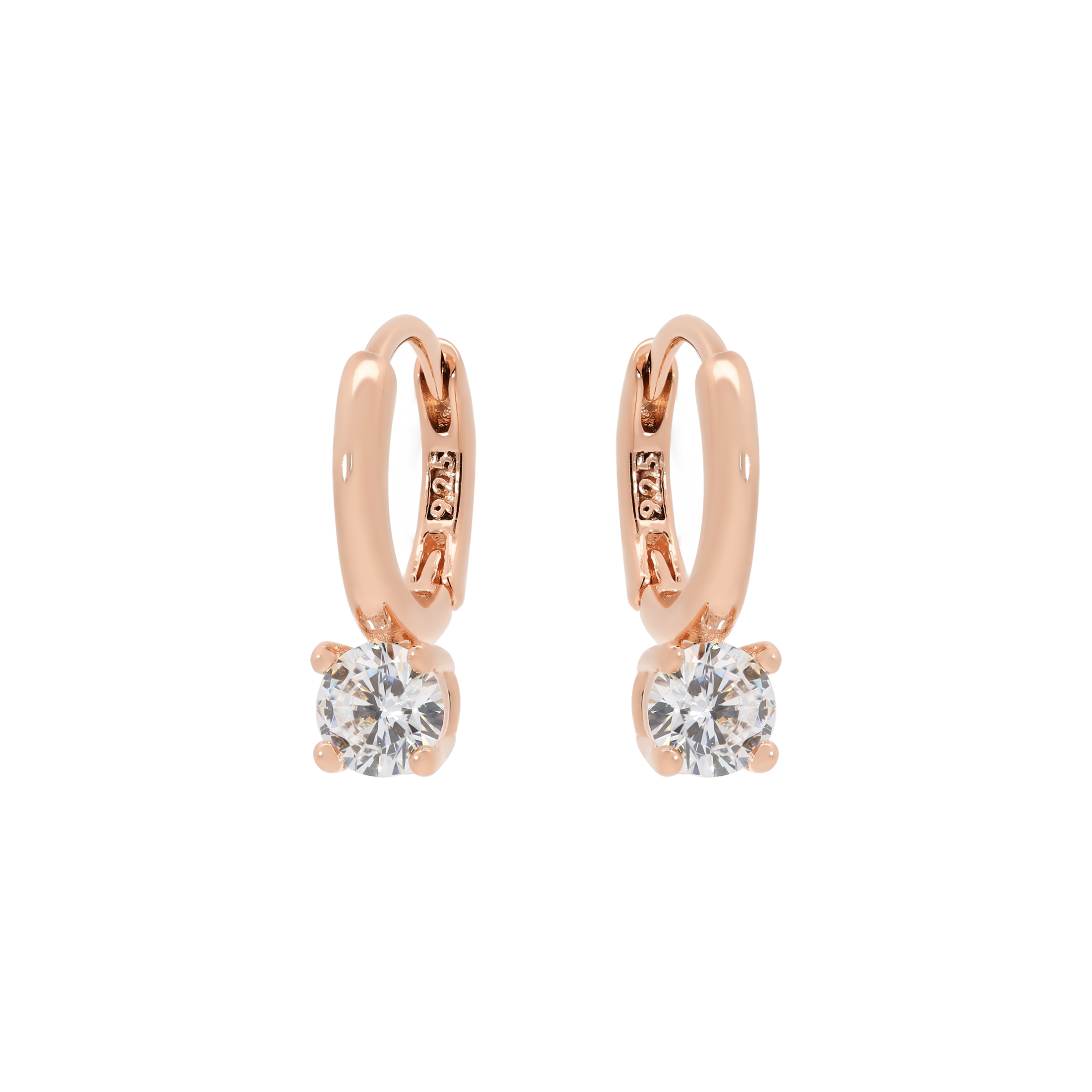 Solitaire Gemstone Huggie Hoop Earrings - Rose Gold