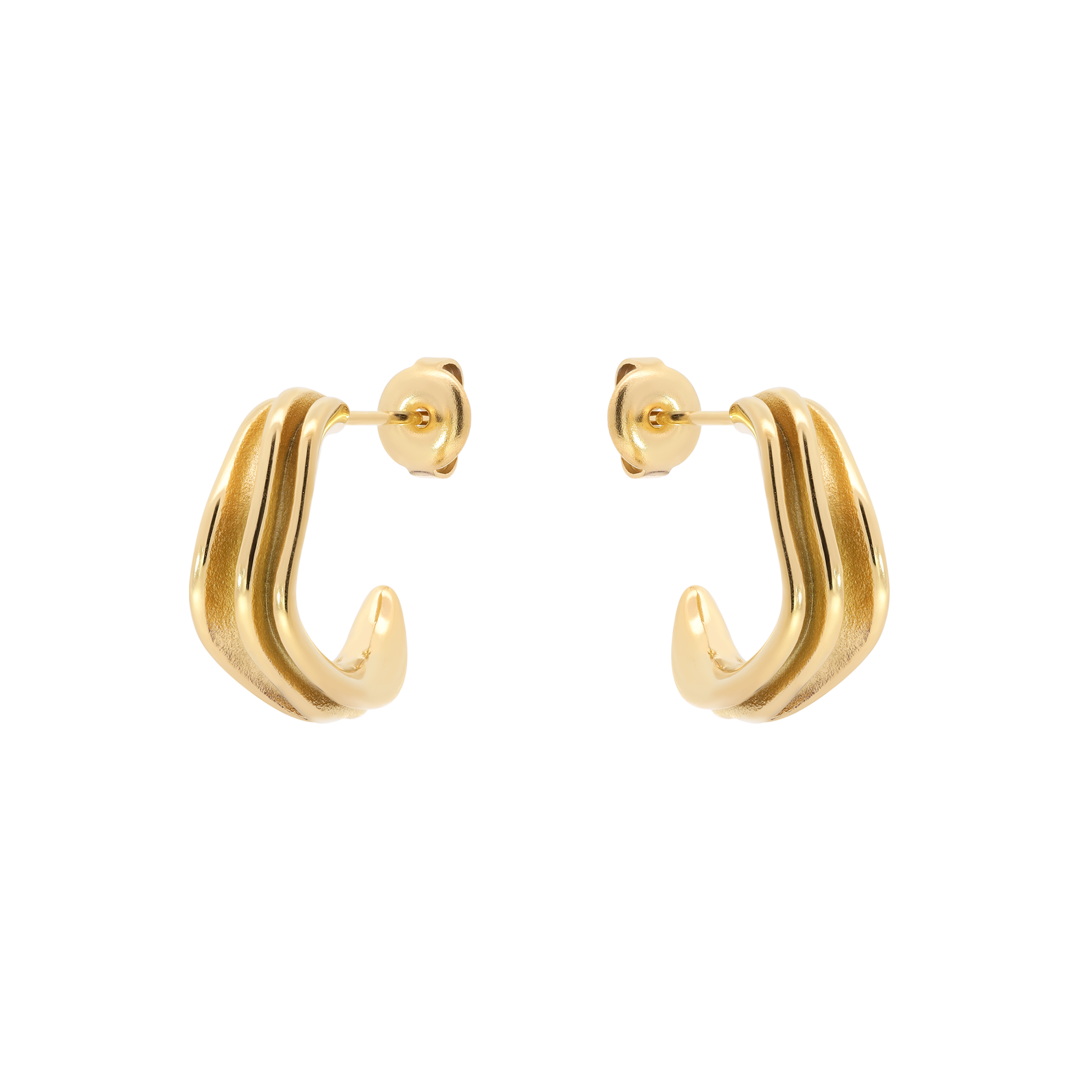 Tidal Half Hoop Earring Studs - Gold