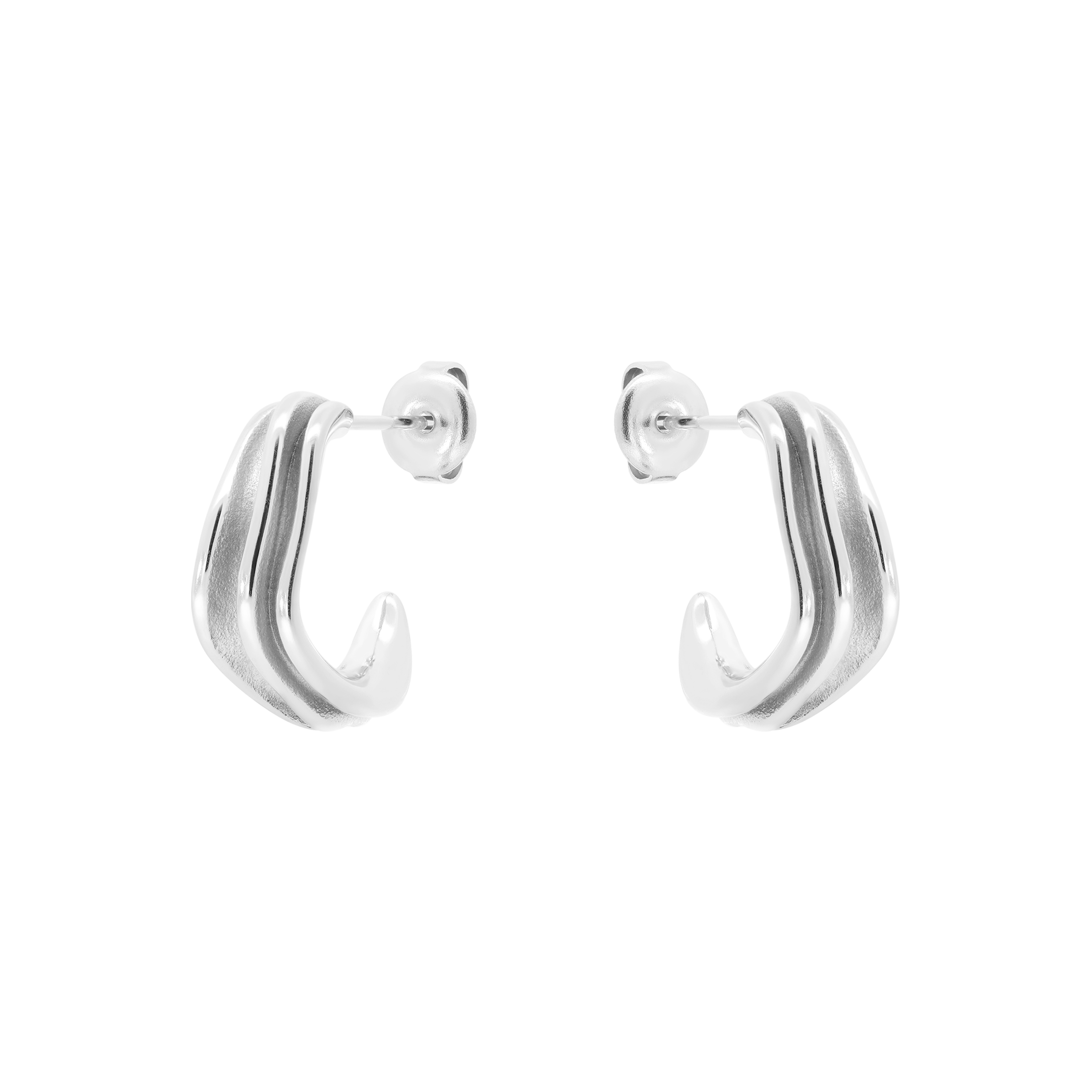Tidal Half Hoop Earring Studs - Silver