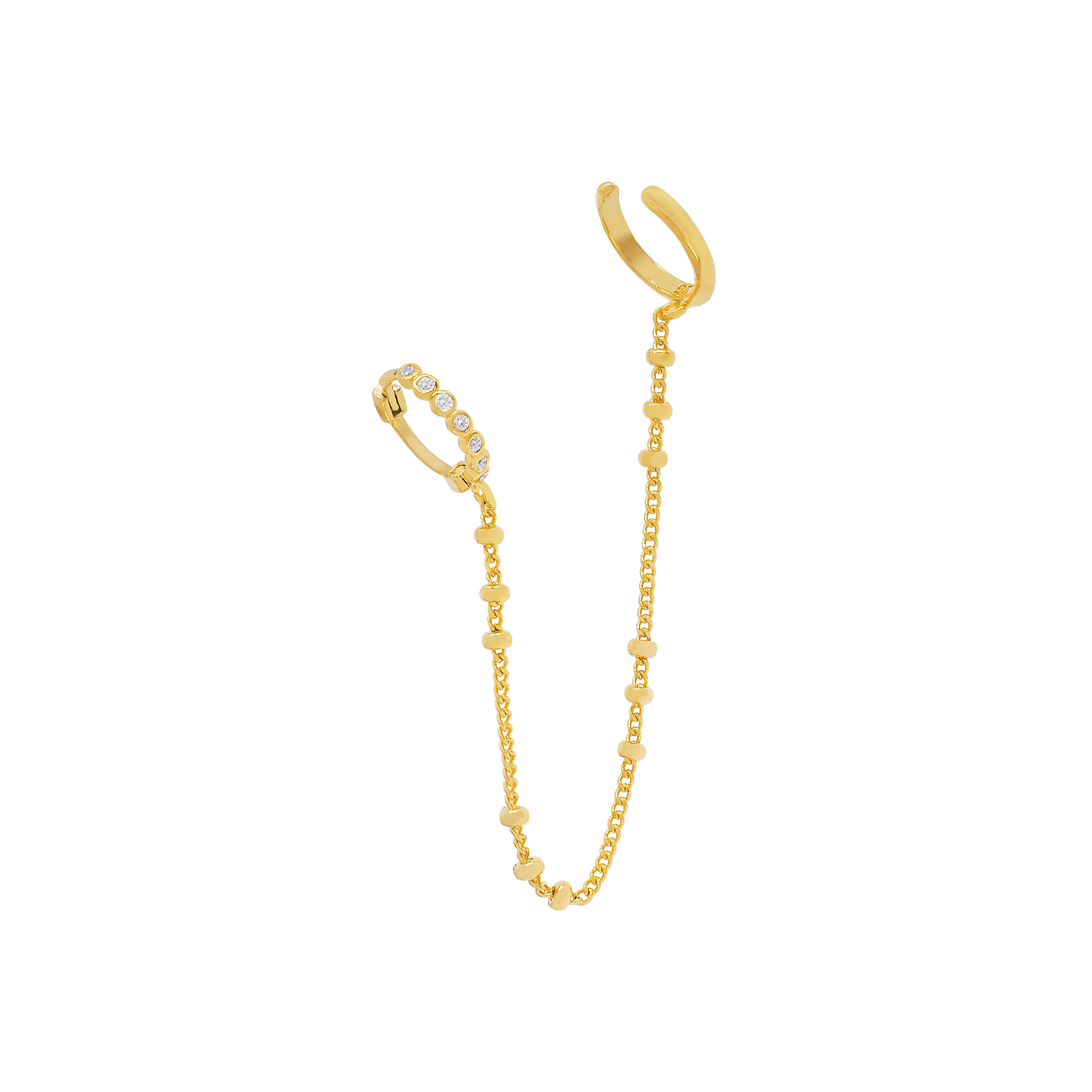 Natalia Gemstone & Chain Double Ear Cuff - Gold