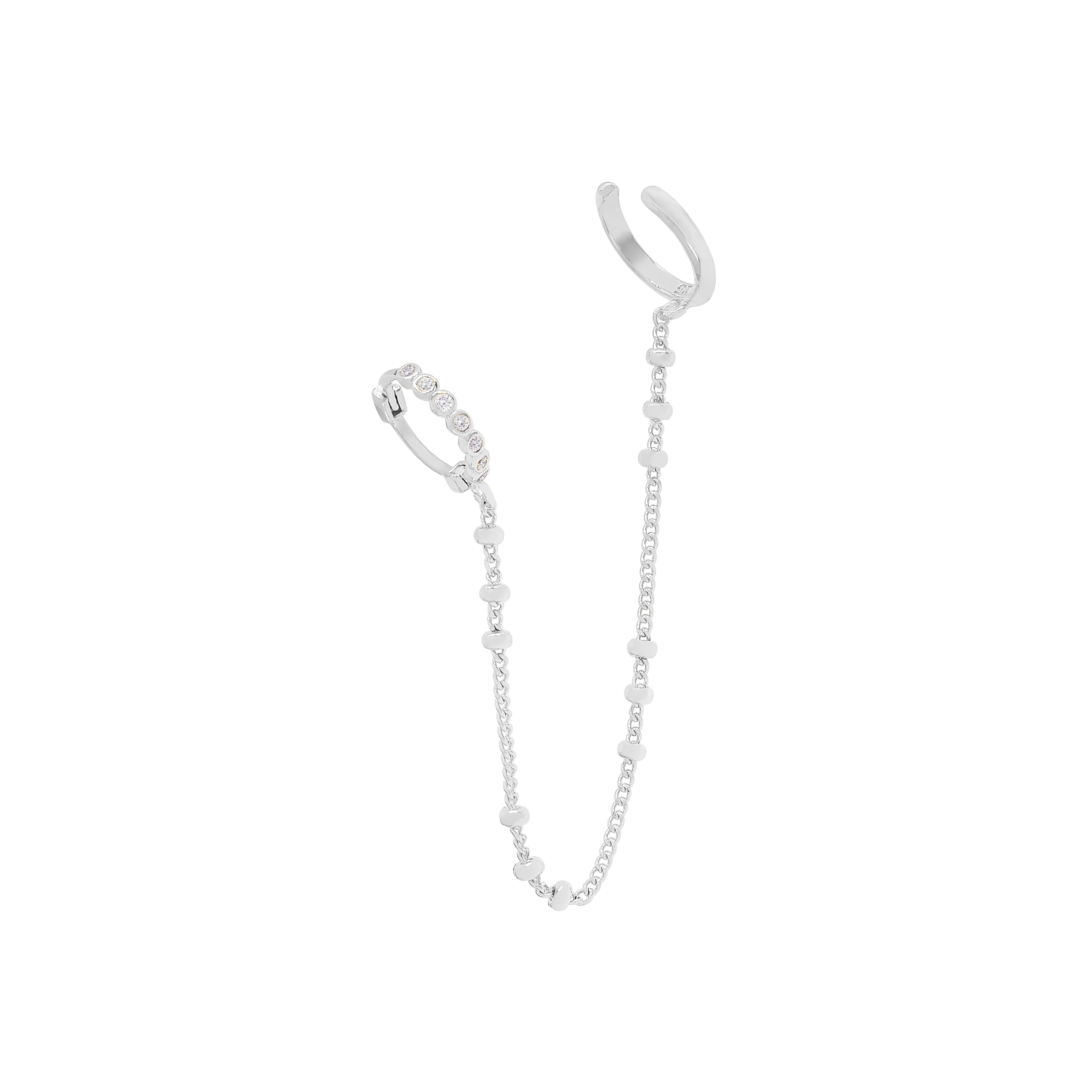 Natalia Gemstone & Chain Double Ear Cuff - Silver