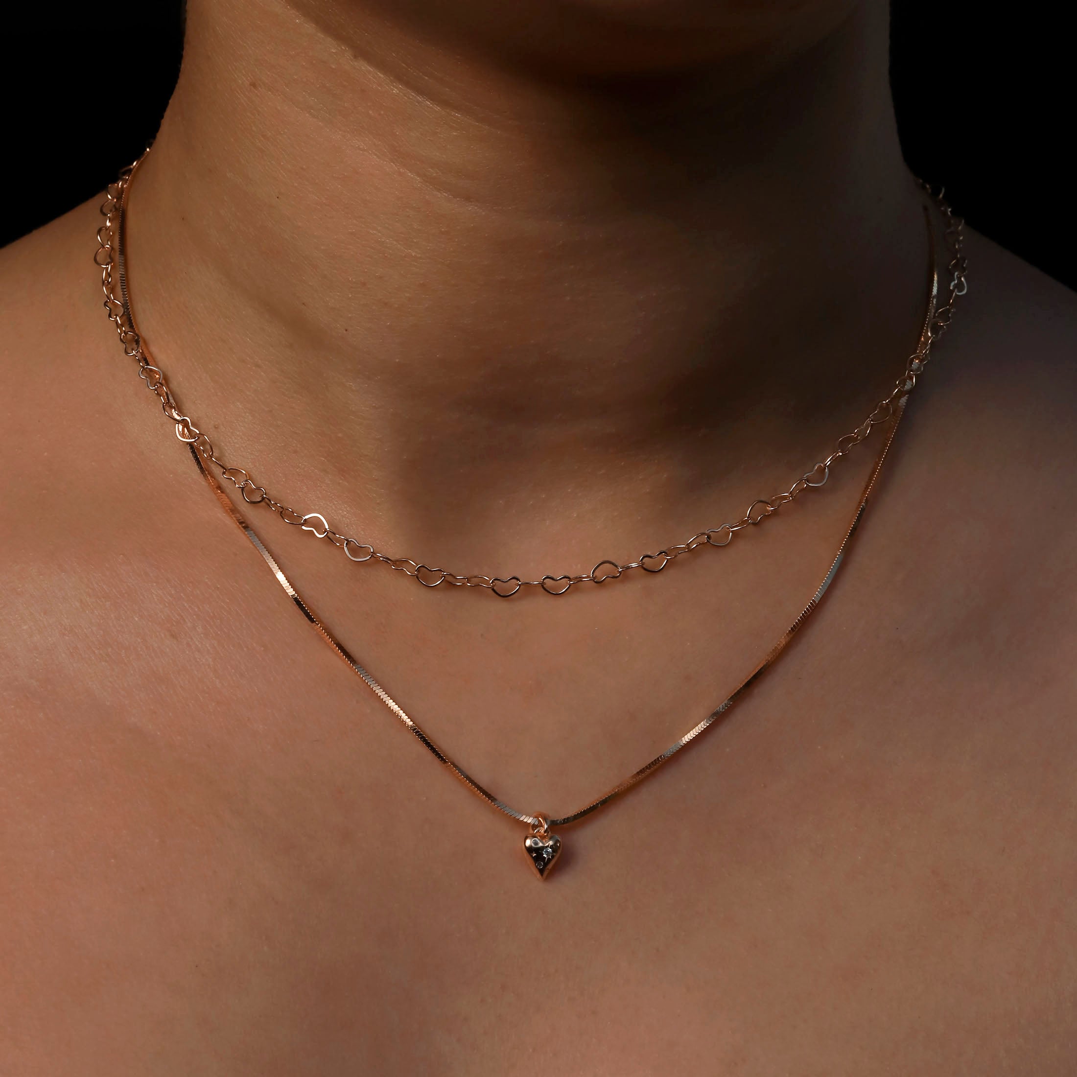 Adore Heart Charm Necklace On Model - Rose Gold
