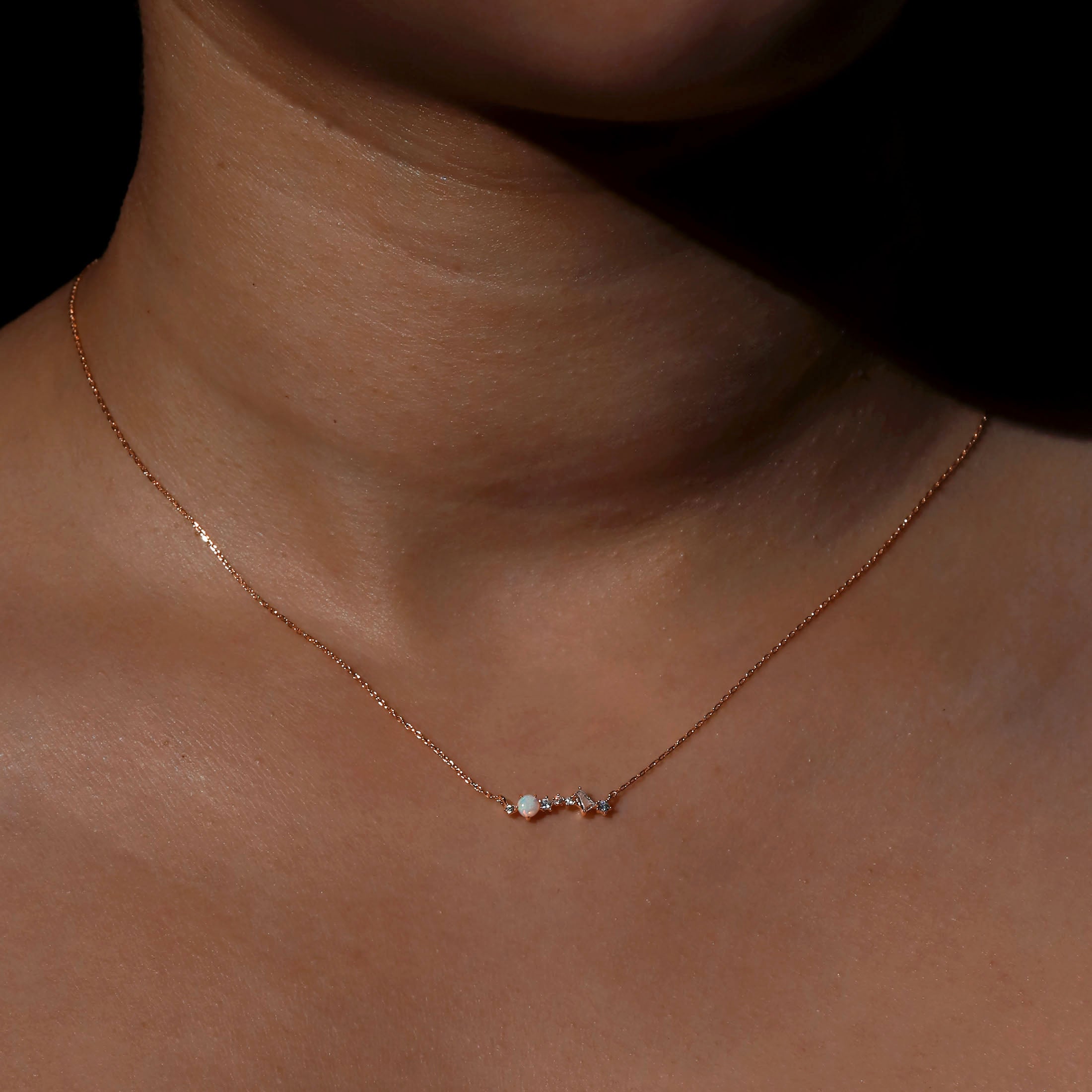 Alchemy Opal & Gemstone Necklace On Model - Rose Gold