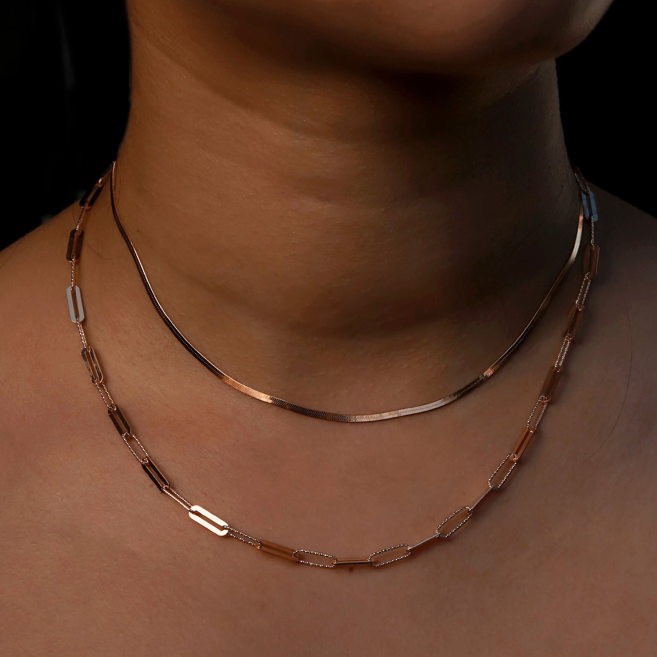 Chance Link Chain Necklace On Model  2 - Rose Gold