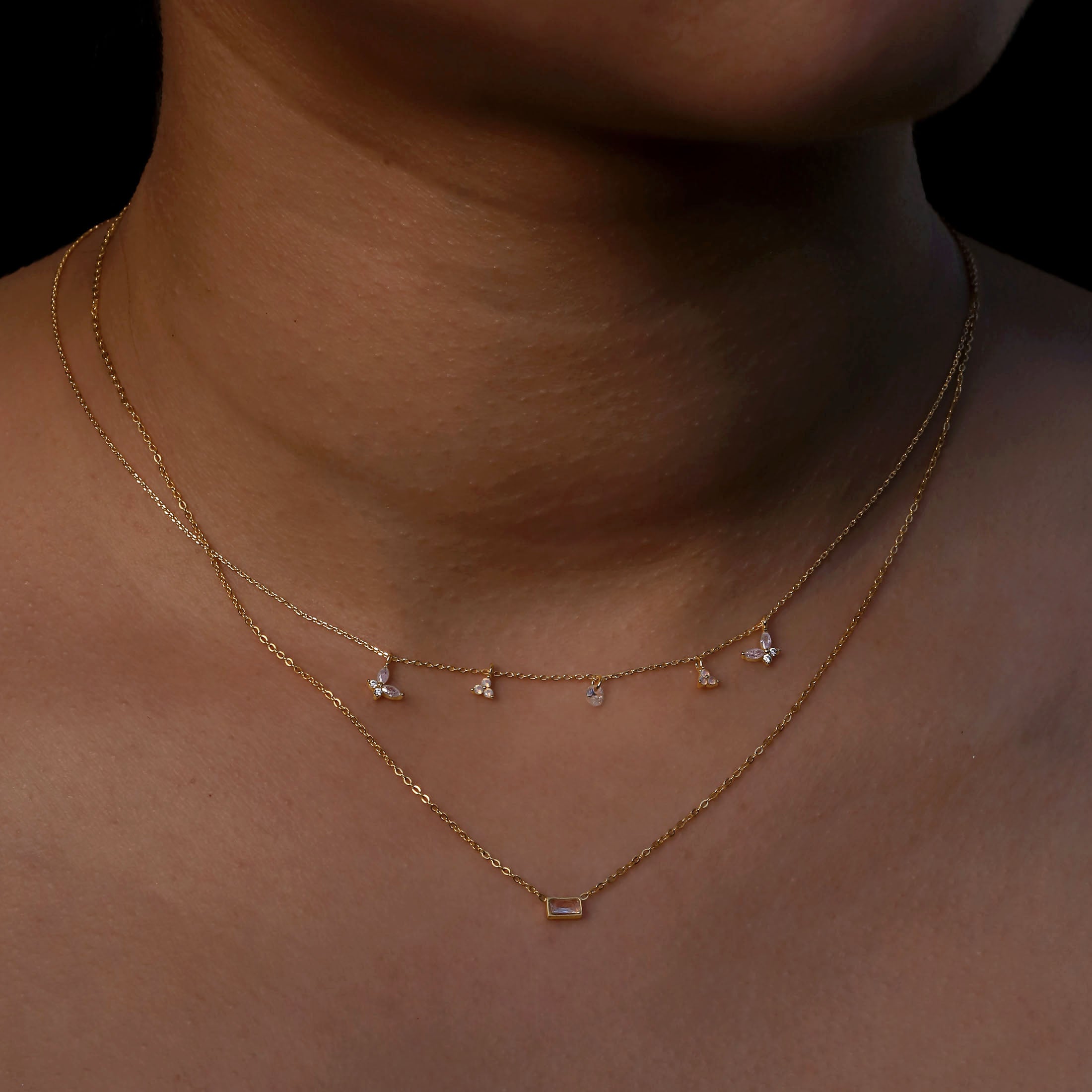 Daydream Butterfly & Gemstone Necklace On Model - Gold
