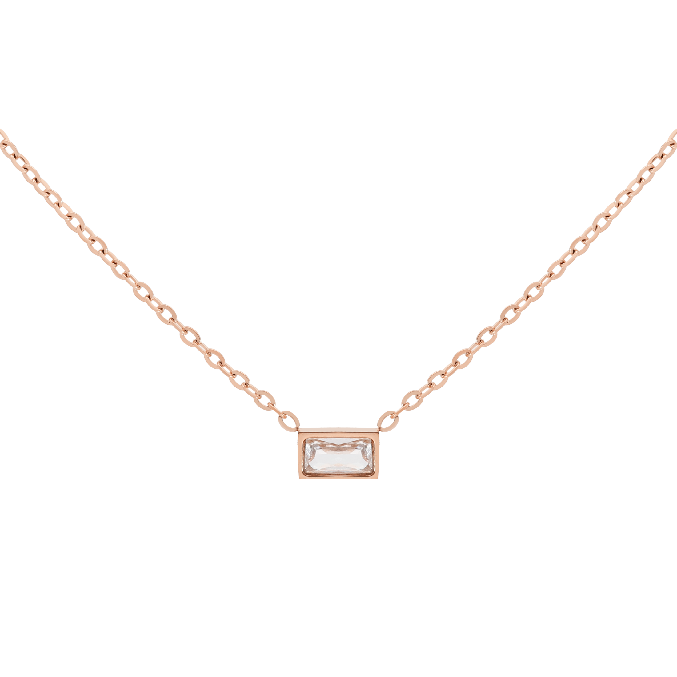 Deco Baguette Gemstone Necklace - Rose Gold