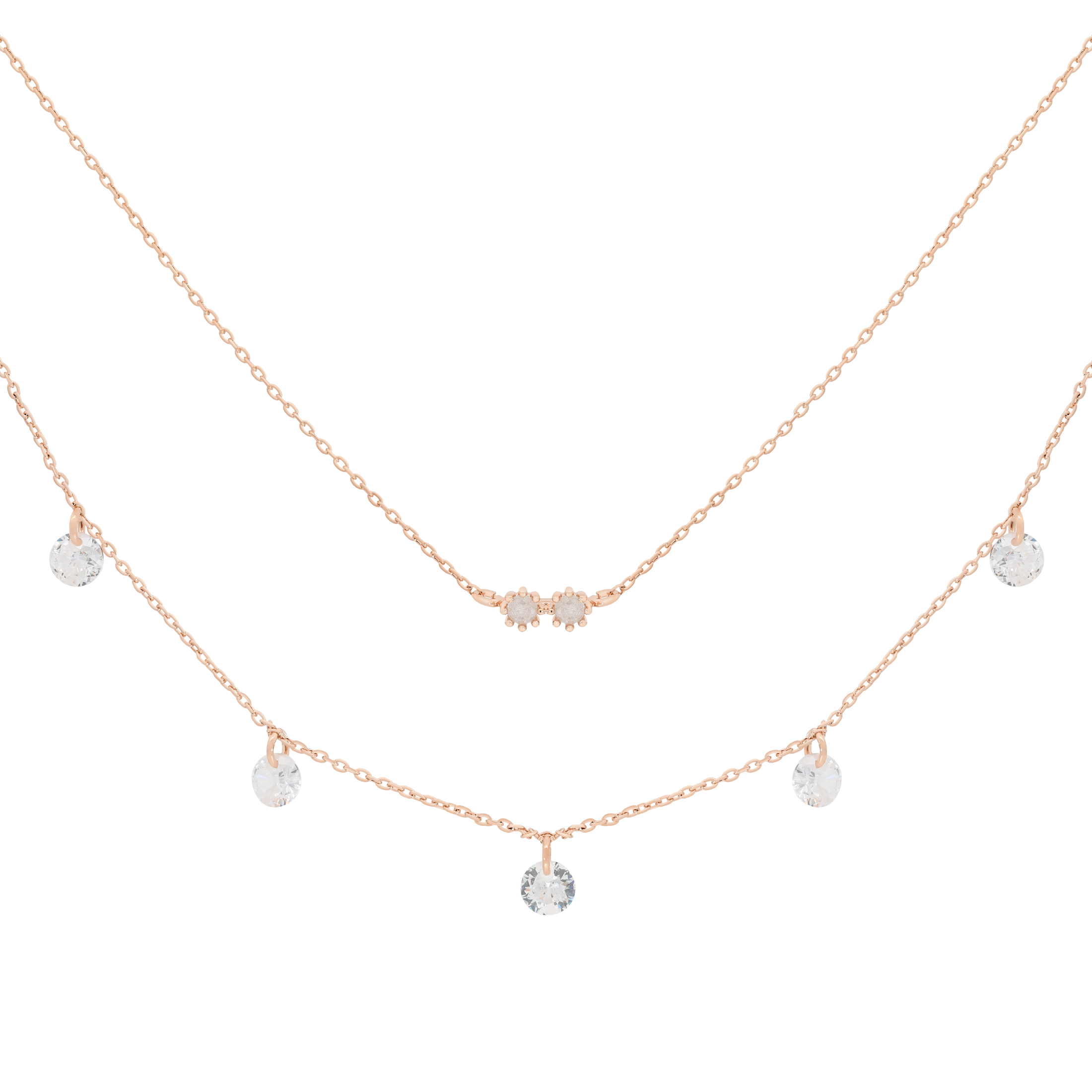 Double Exposure Layered Gemstone Chain Necklace - Rose Gold