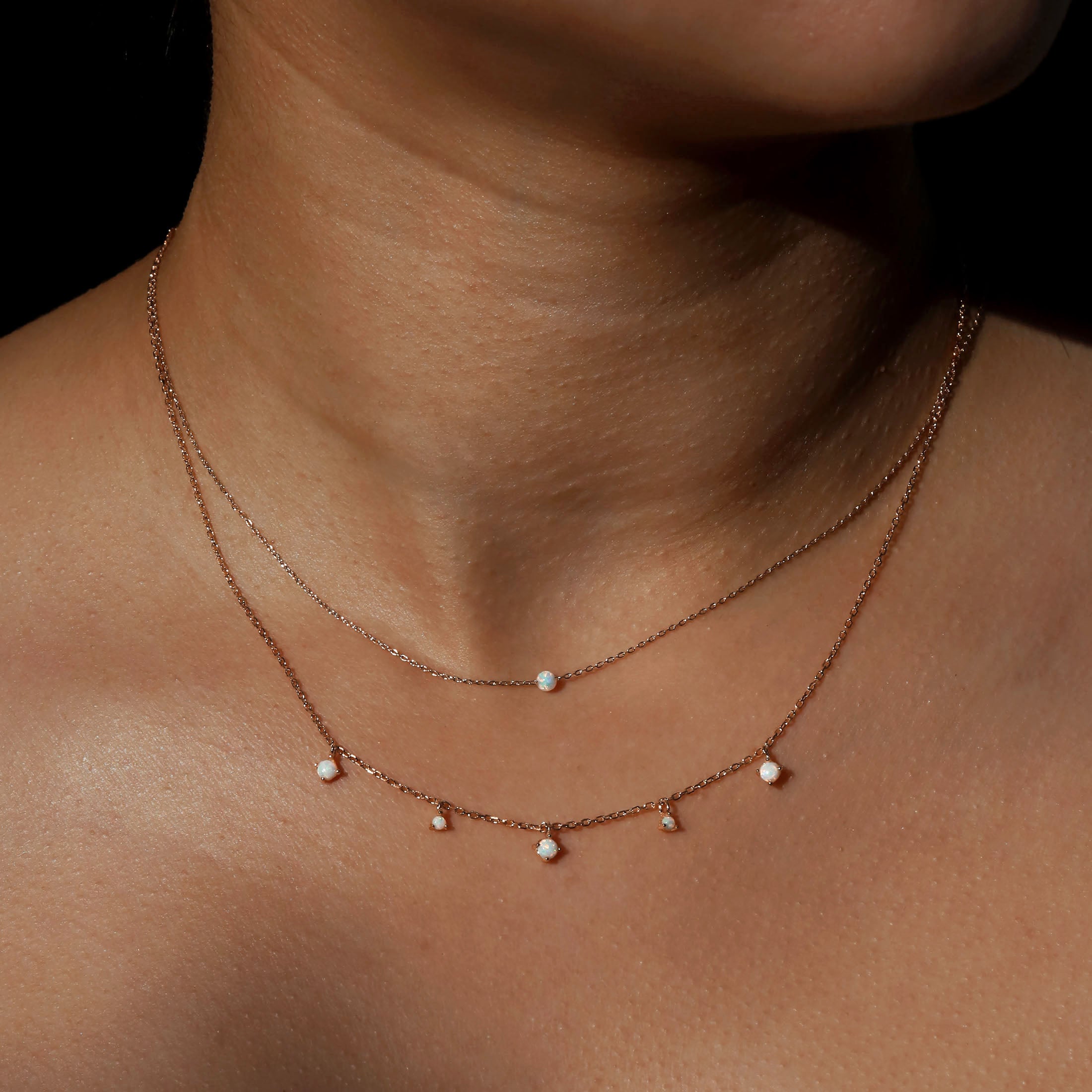 Elixir Opal Charm Necklace On Model - Rose Gold