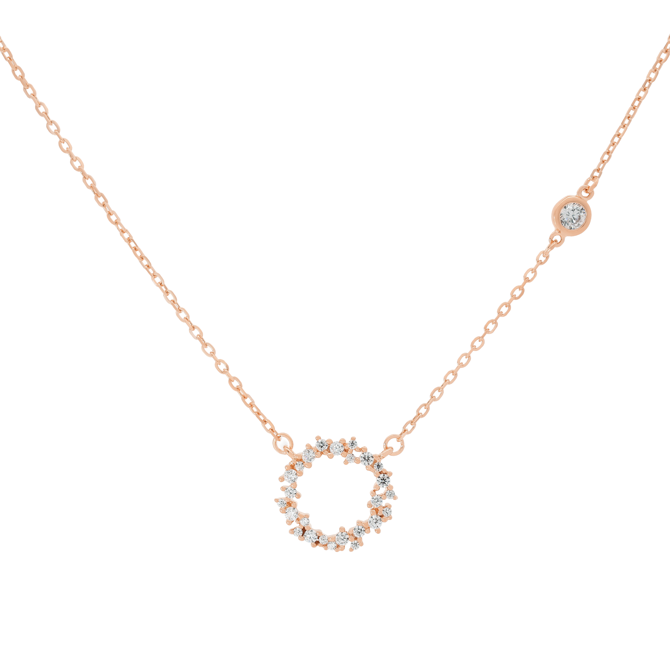 Eternity Halo Gemstone Necklace - Rose Gold