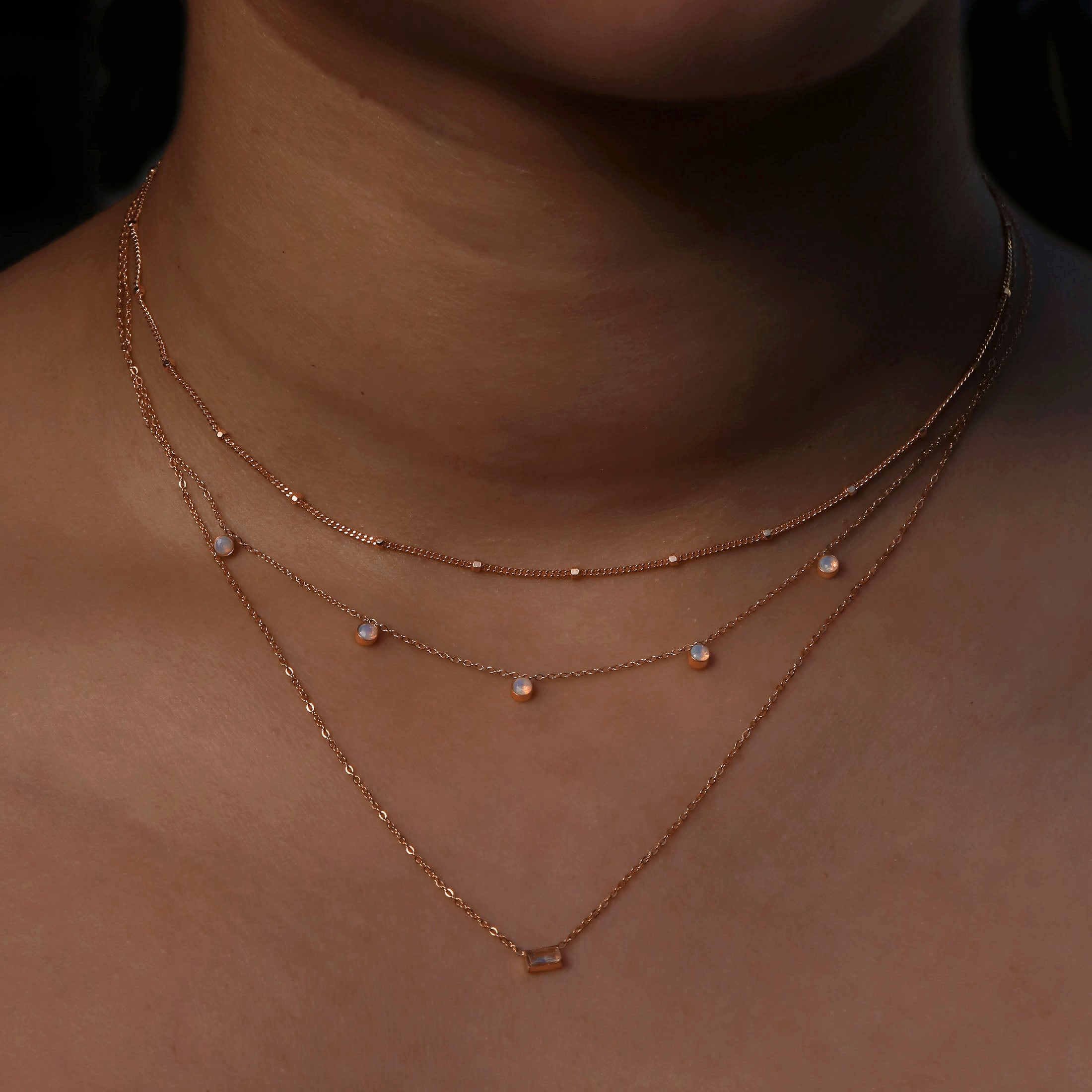 Euphoria Moonstone Pendant Necklace On Model - Rose Gold