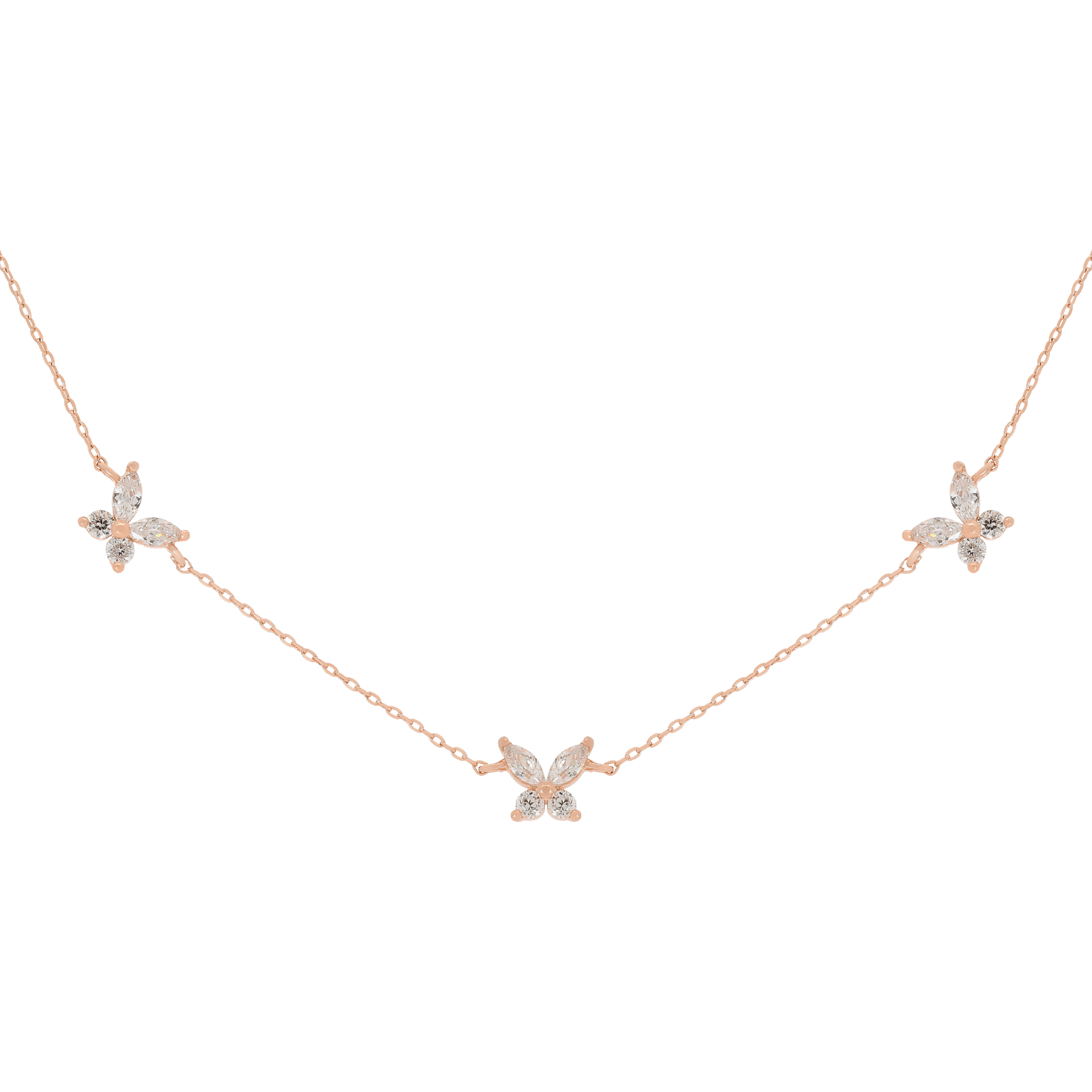Flutter Butterfly Gemstone Charm Necklace - Rose Gold