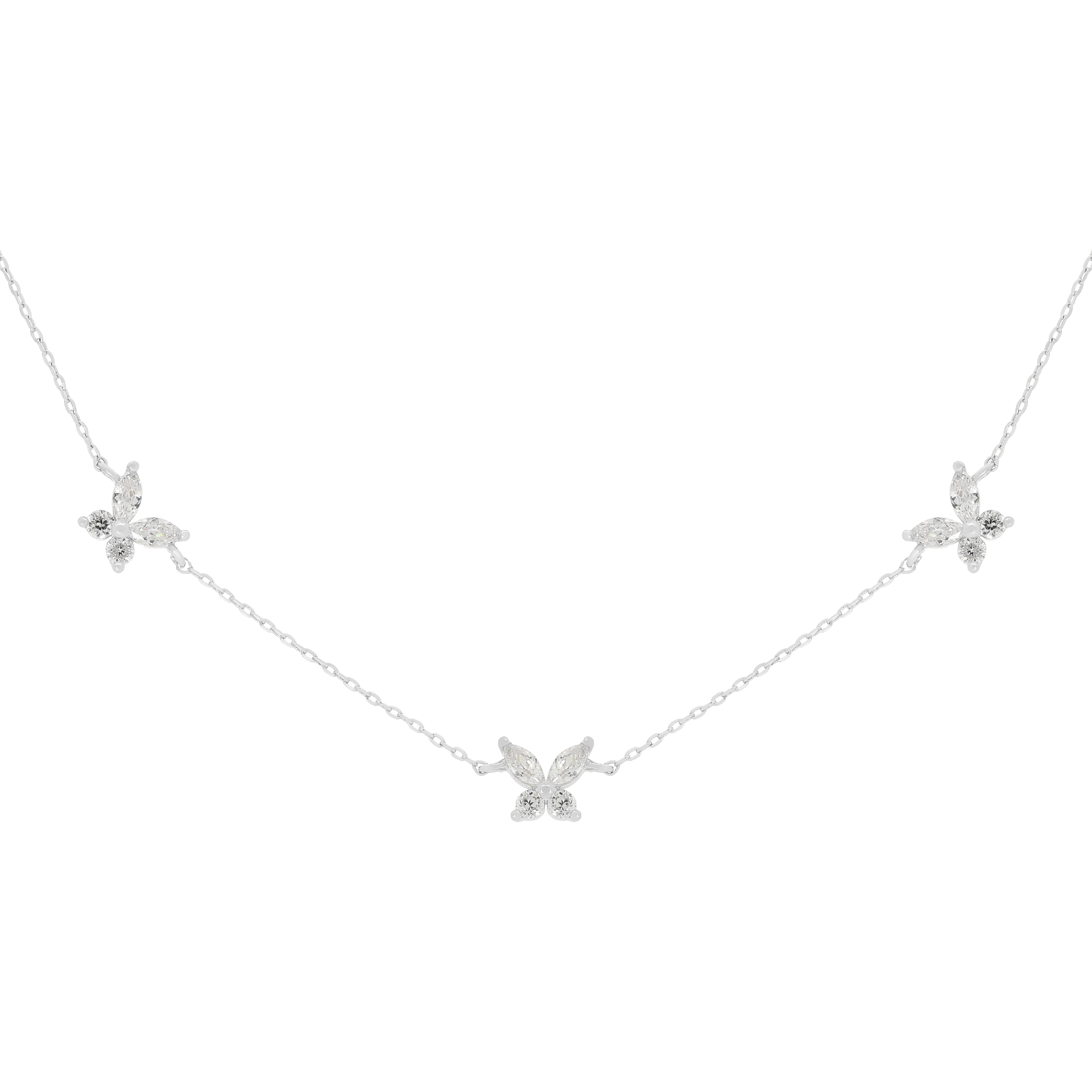 Flutter Butterfly Gemstone Charm Necklace - Silver