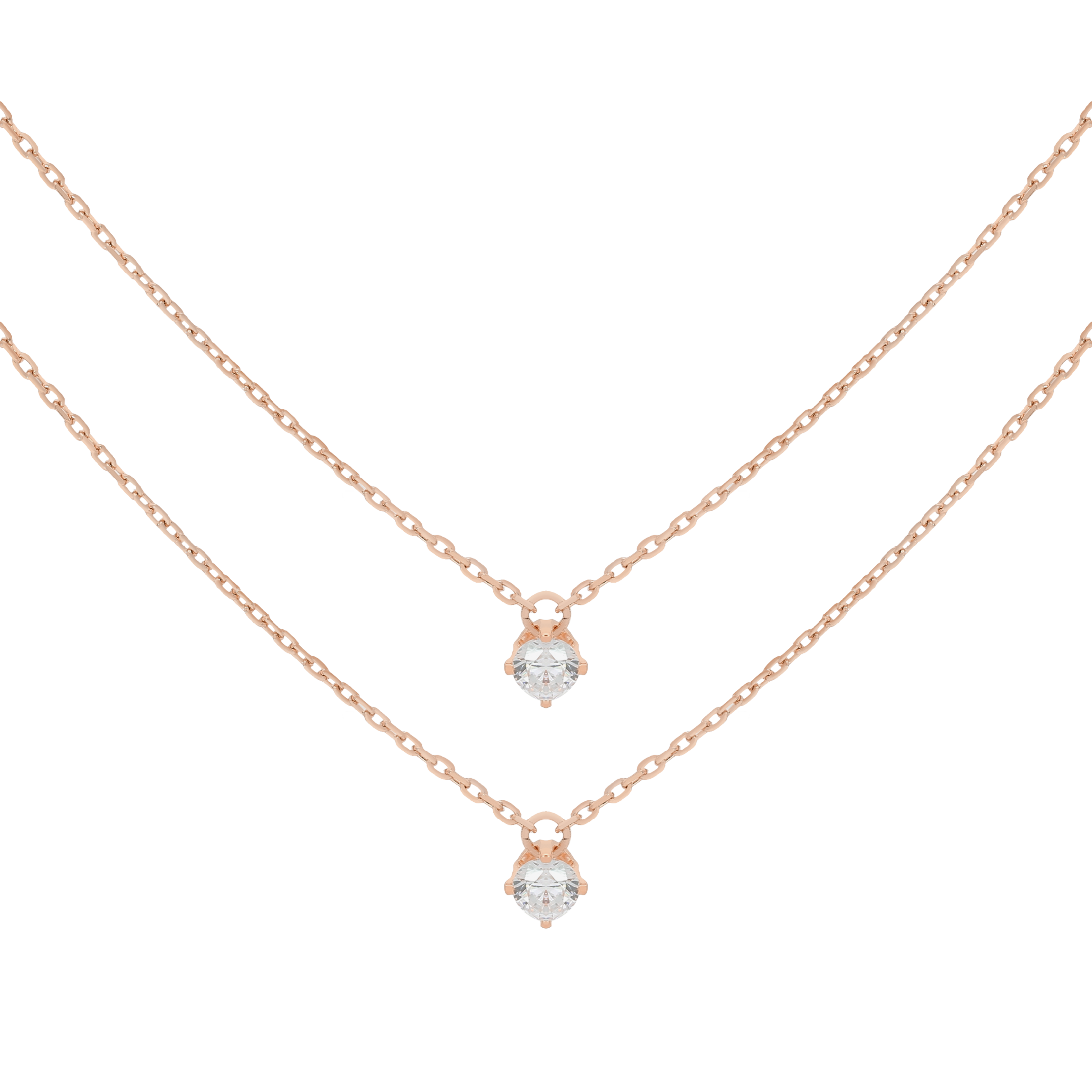 Gemini Gemstone Double Chain Necklace - Rose Gold