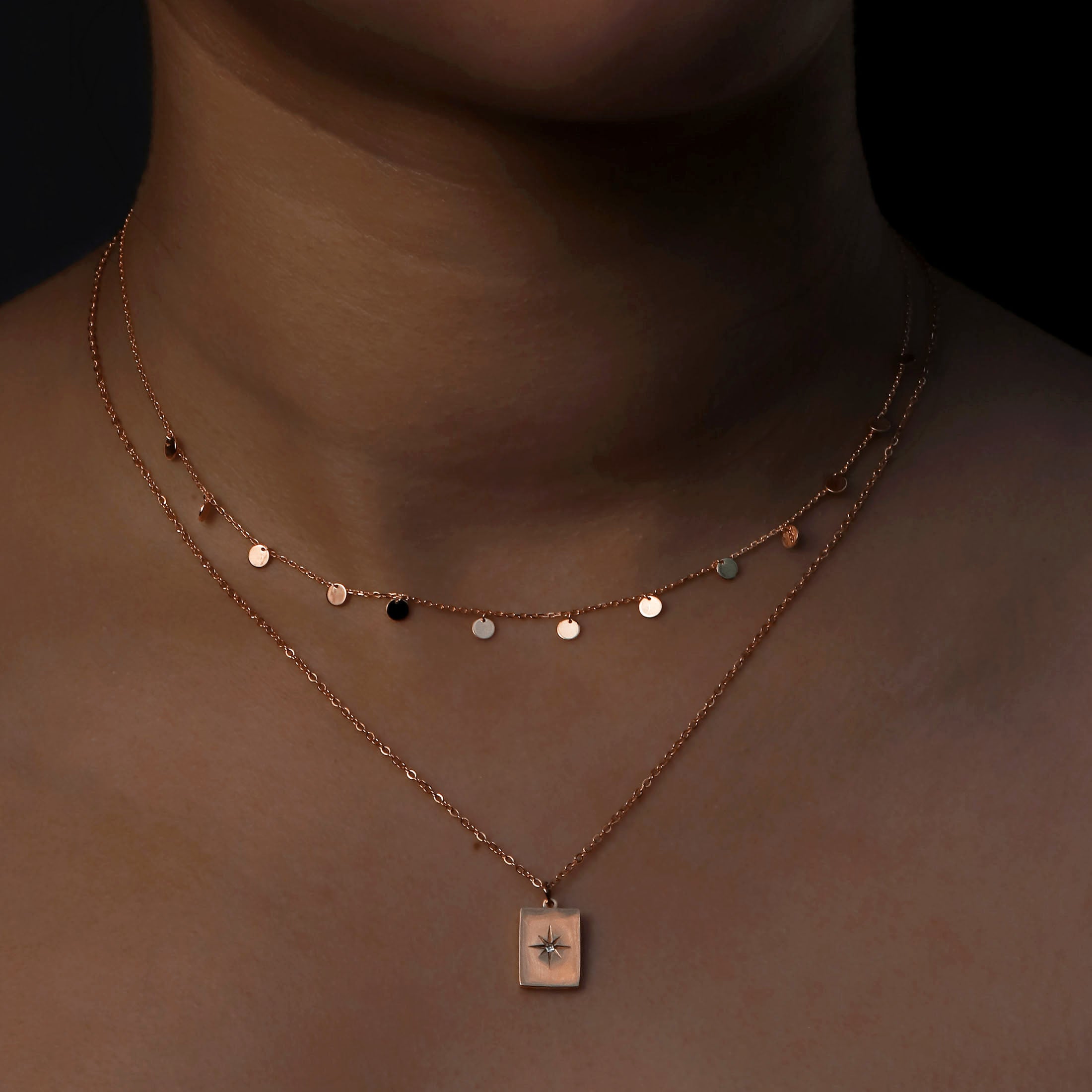 Juliet Pendant Charm Necklace On Model - Rose Gold