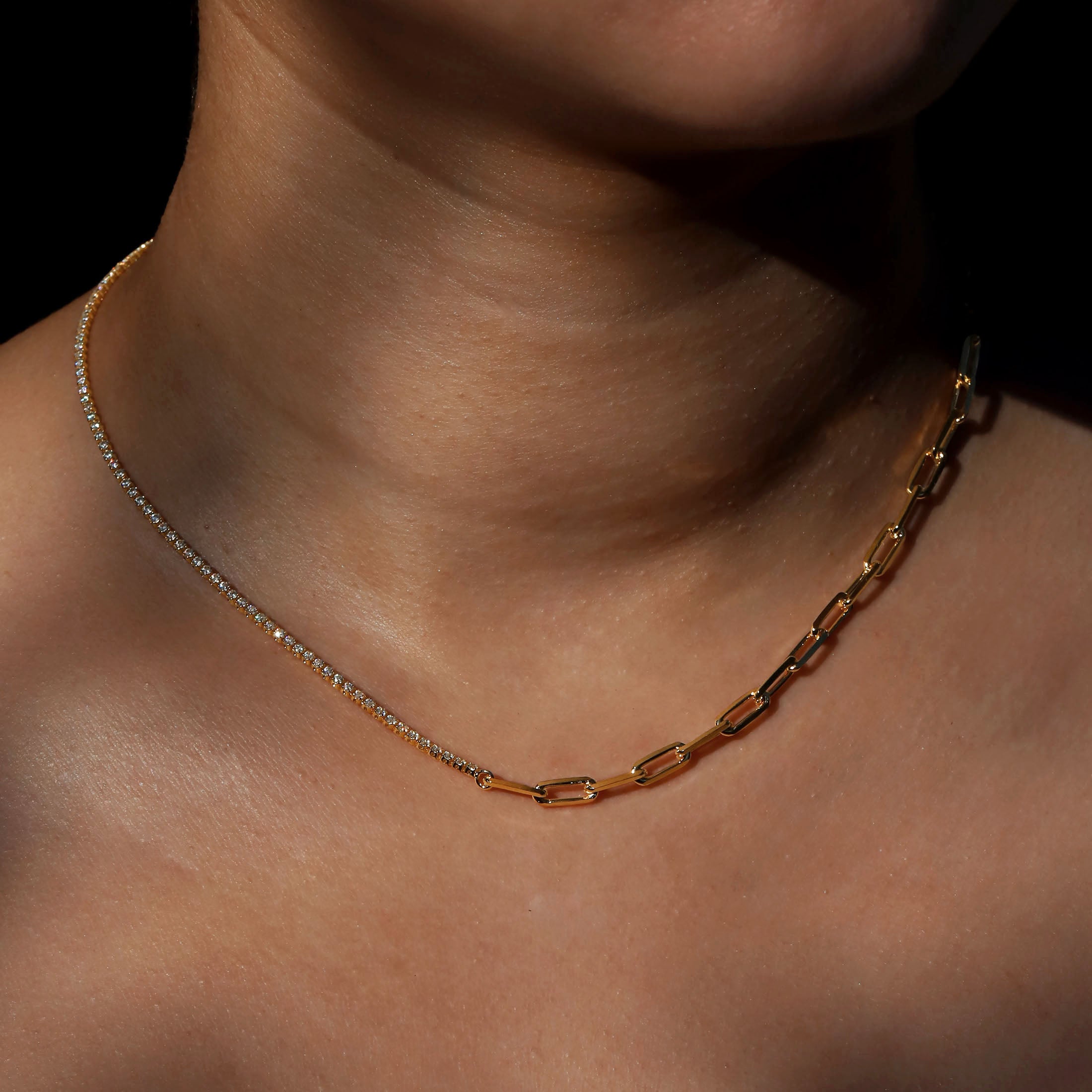 Kindred Gemstone & Link Chain Necklace On Model - Gold
