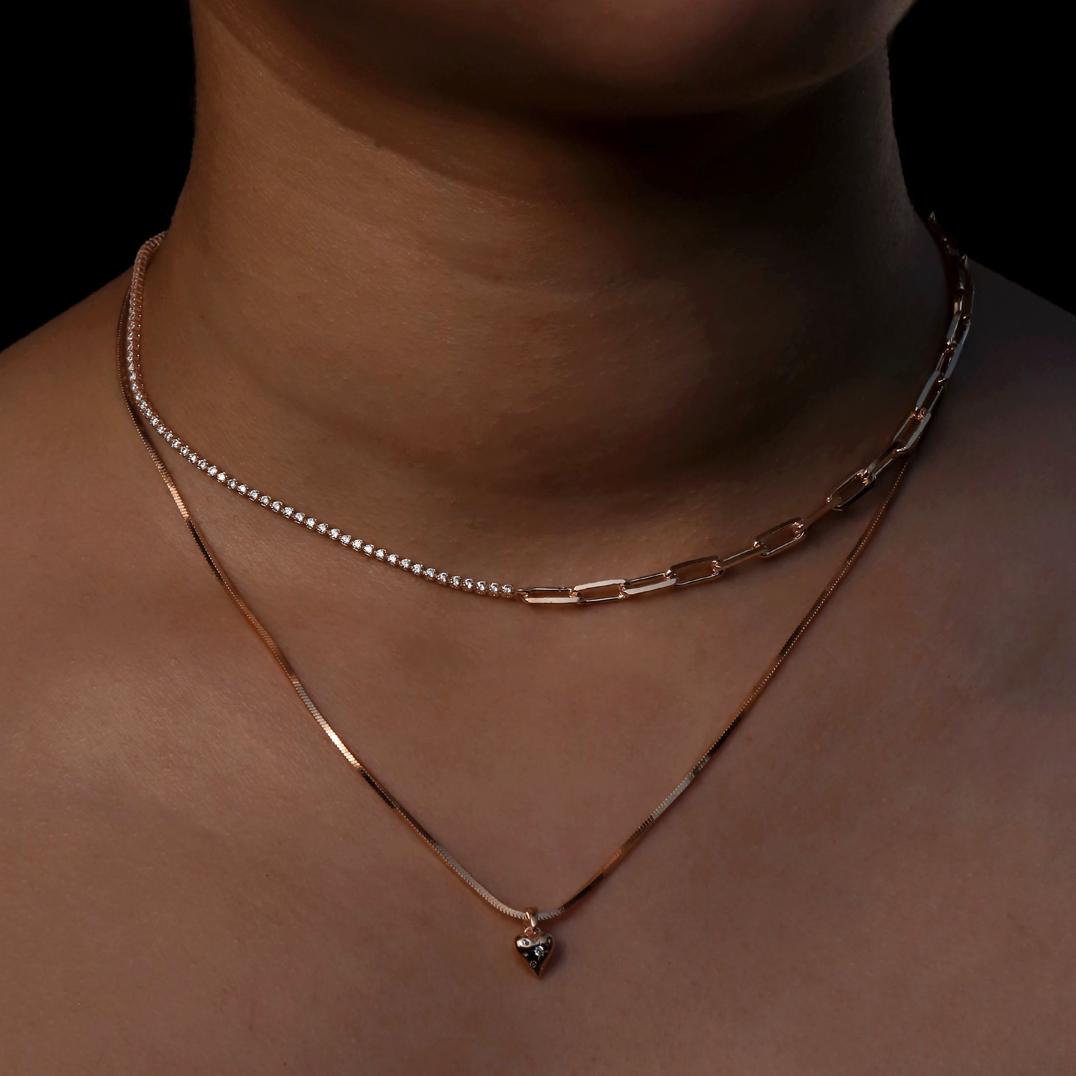 Kindred Gemstone & Link Chain Necklace On Model 2 - Rose Gold