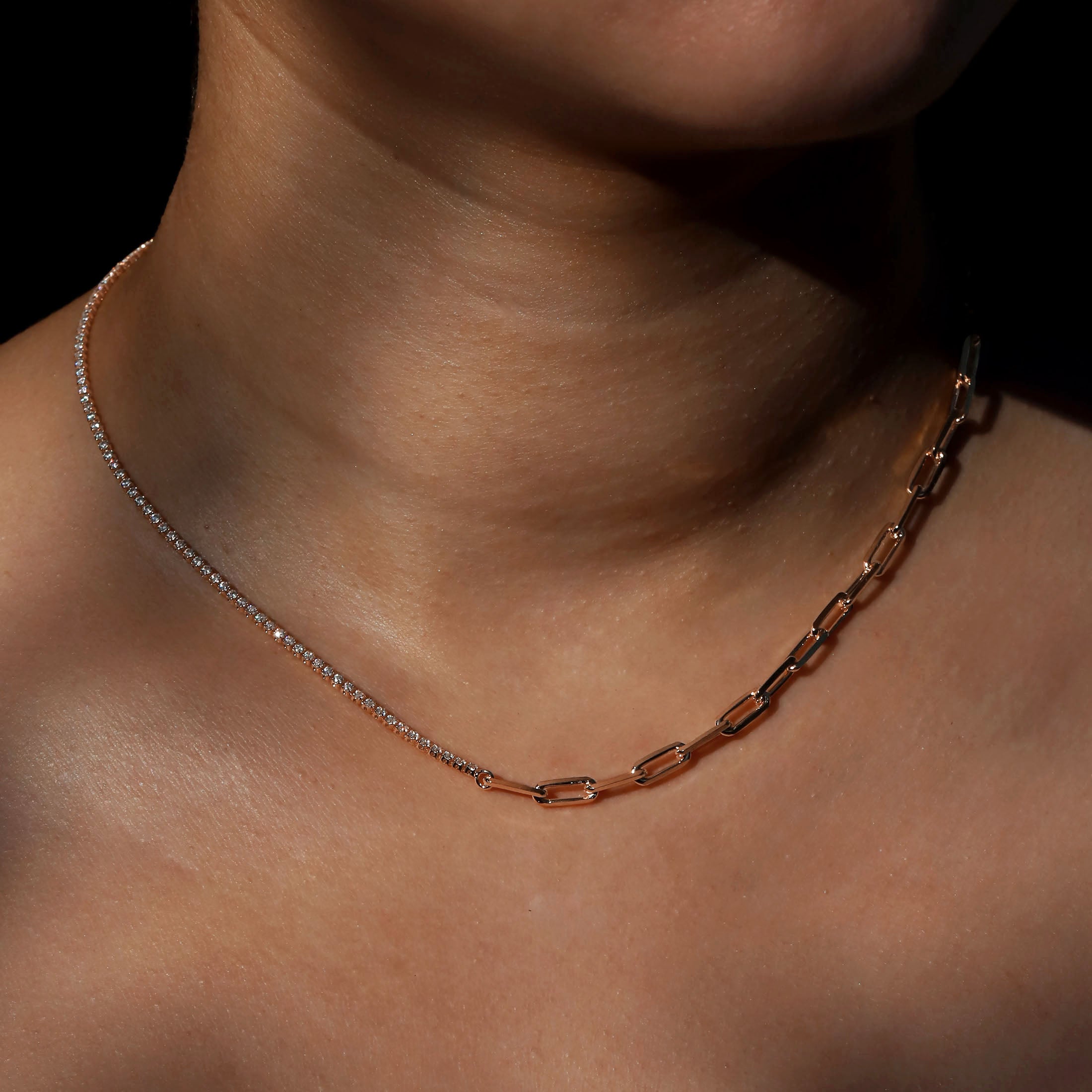 Kindred Gemstone & Link Chain Necklace On Model - Rose Gold