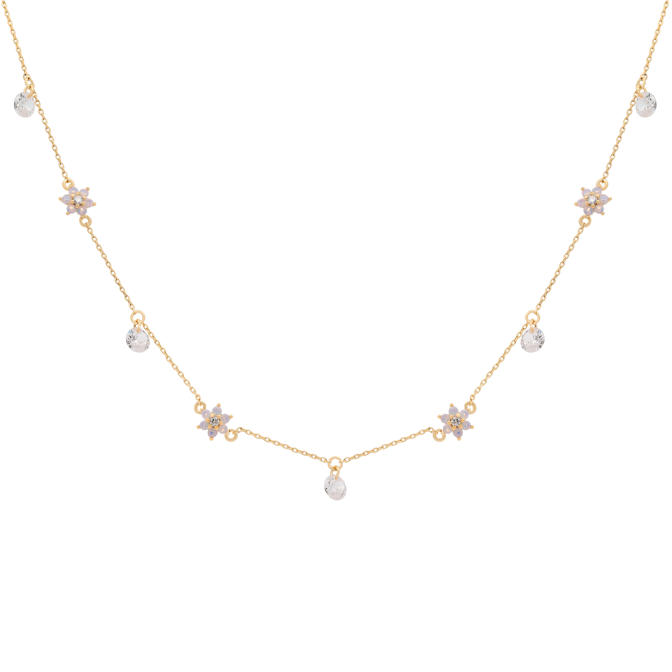 Lush Flower & Gemstone Necklace - Gold