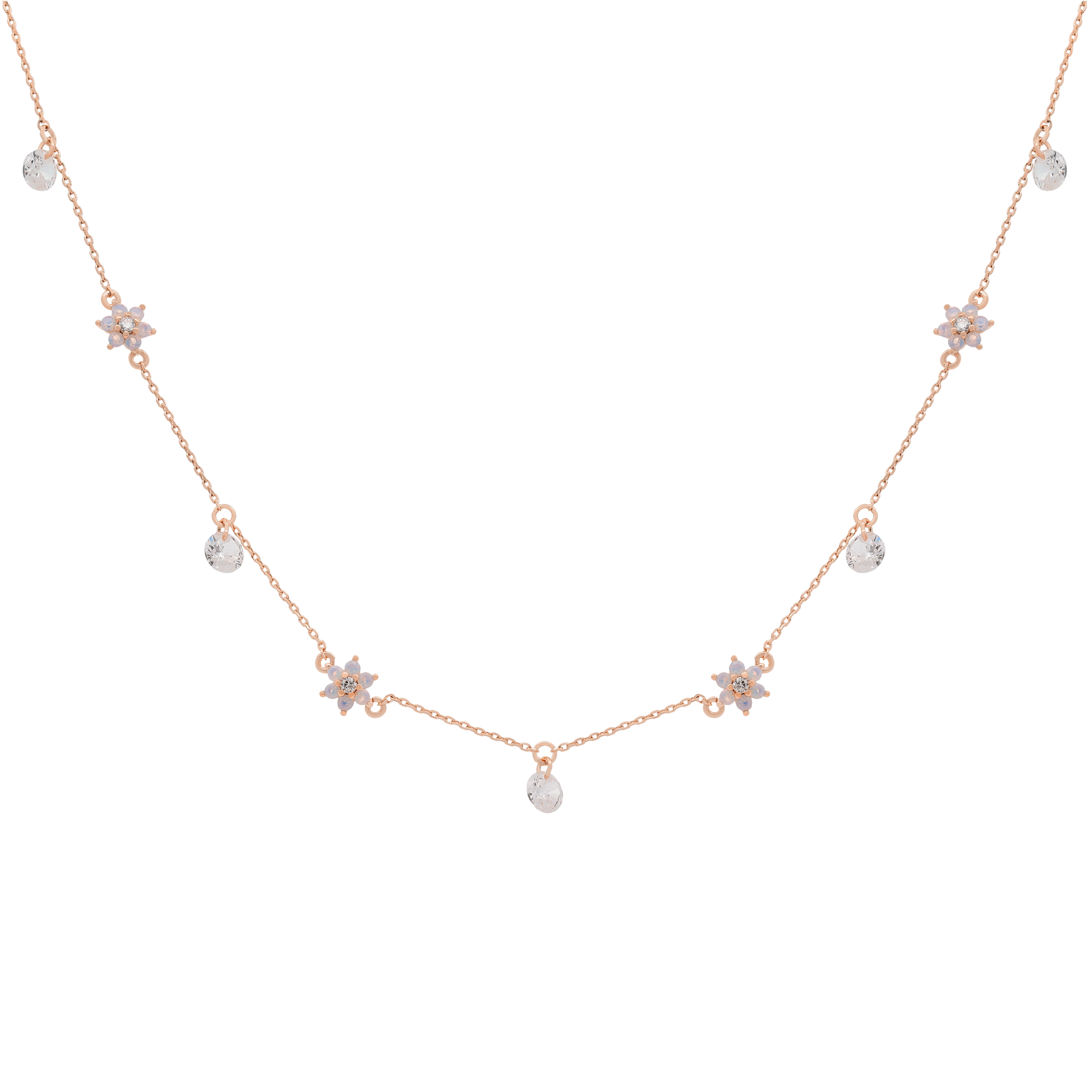 Lush Flower & Gemstone Necklace - Rose Gold