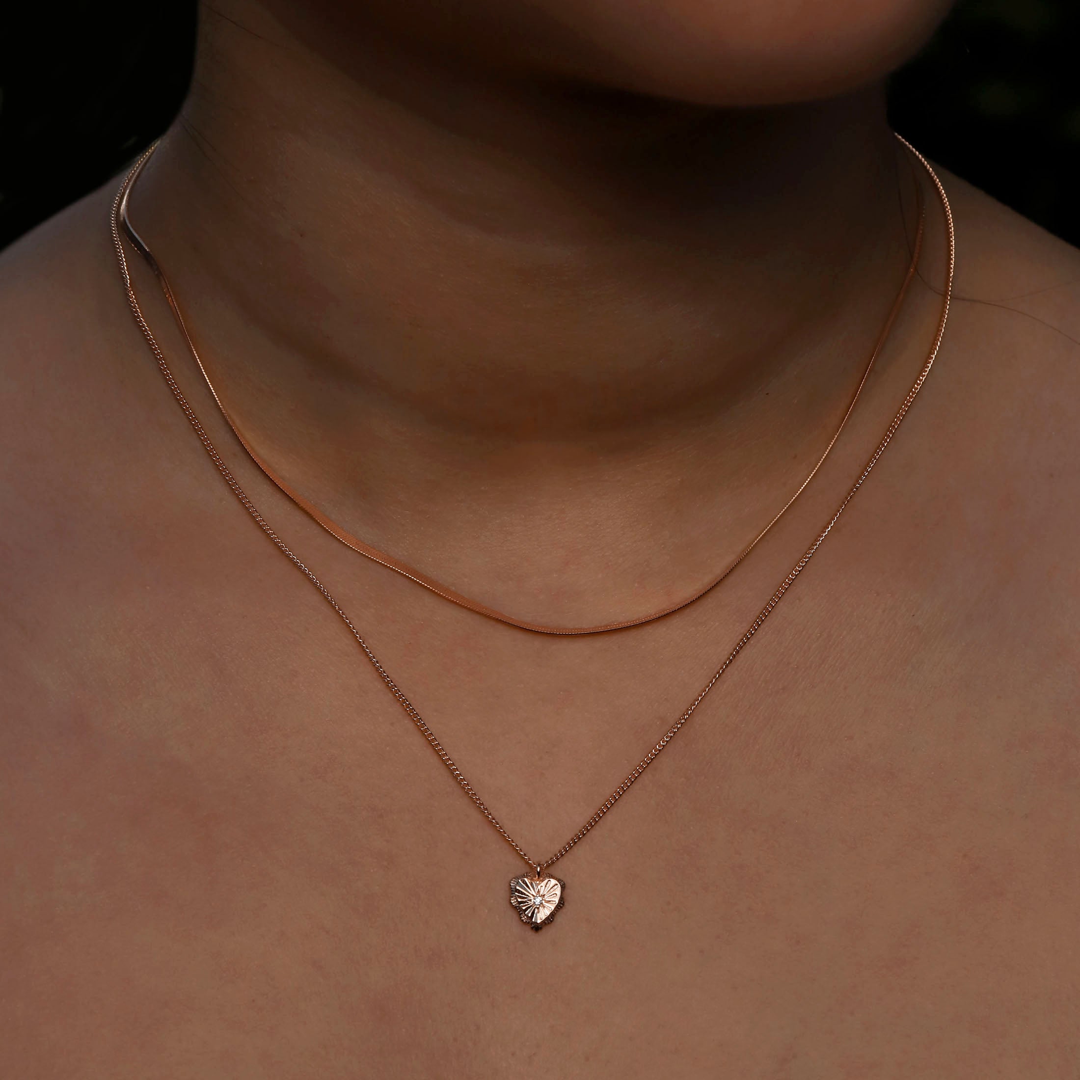 Pulse Heart Pendant Necklace On Model - Rose Gold