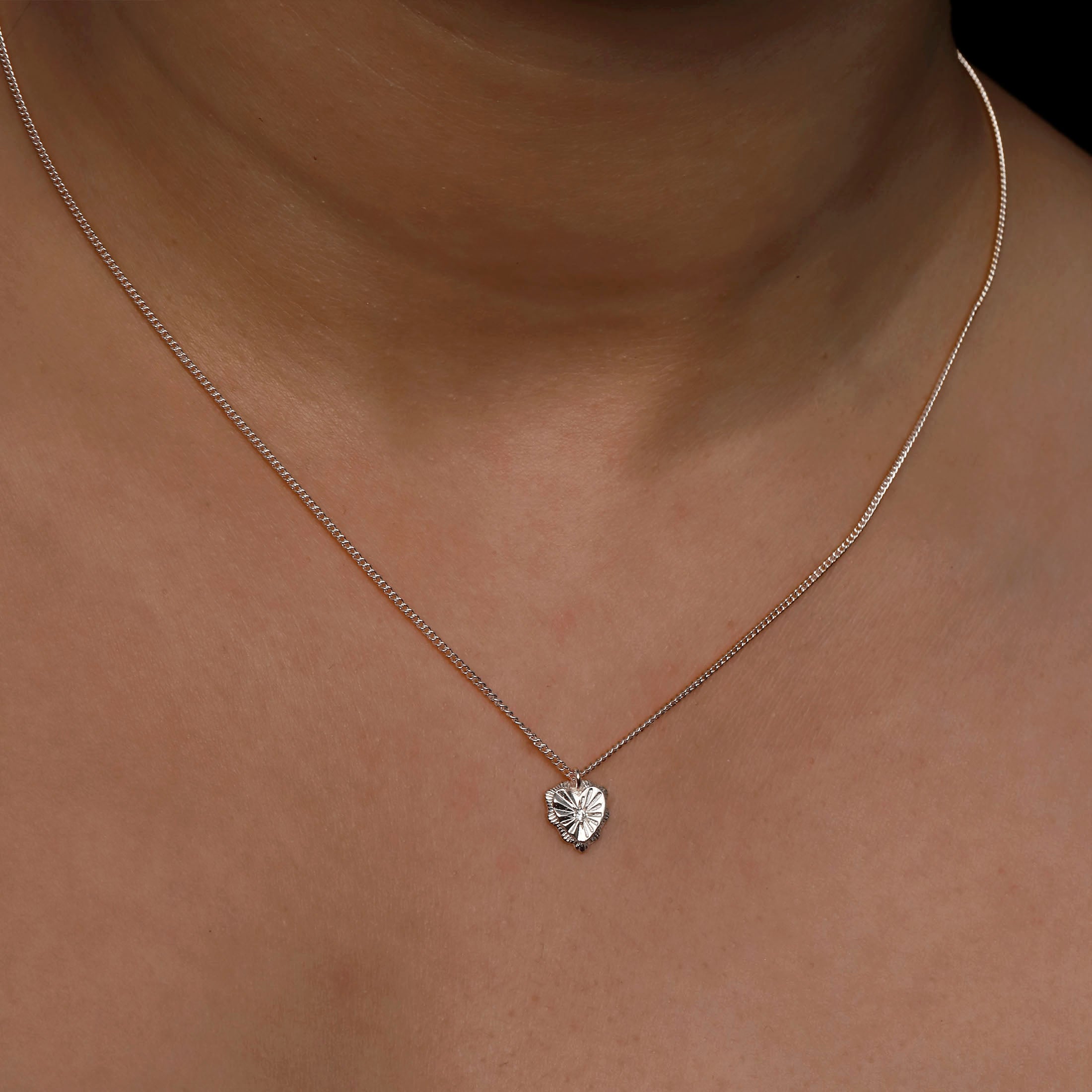 Pulse Heart Pendant Necklace On Model 2 - Sterling Silver