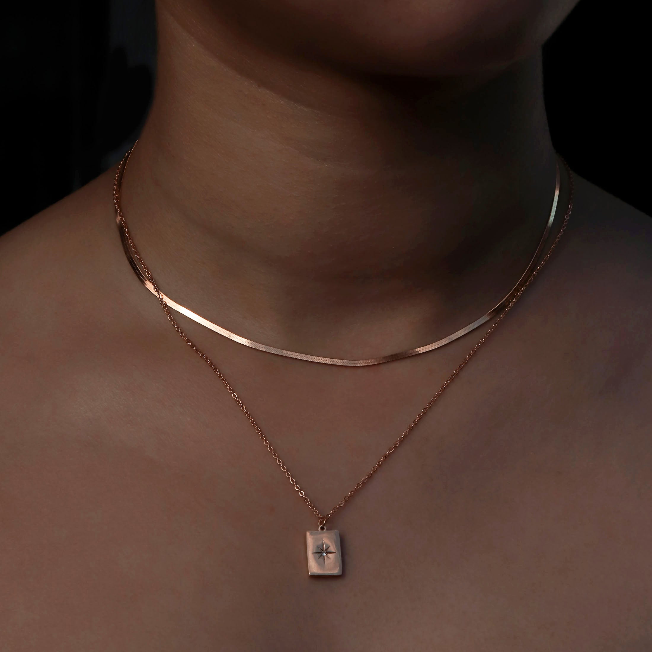 Motion Snake Chain Necklace On Model  2 - Rose Gold