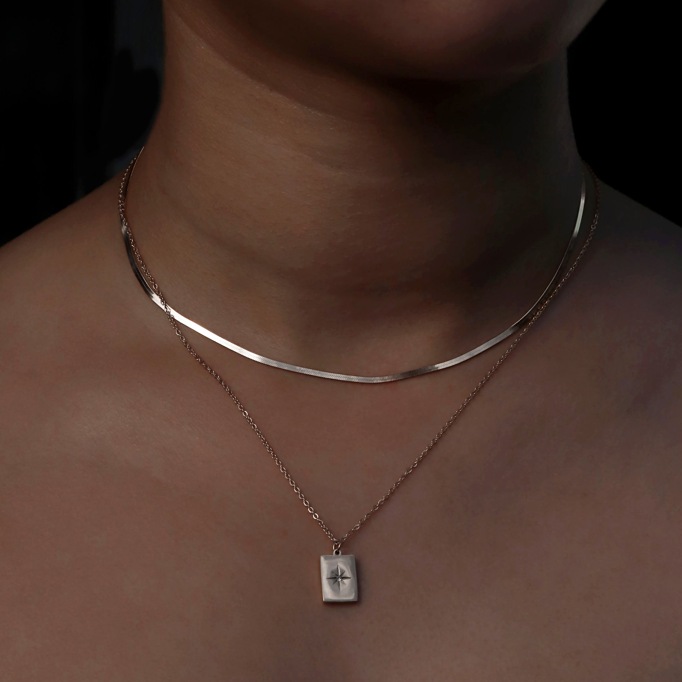 Motion Snake Chain Necklace On Model 2 - Sterling Silver