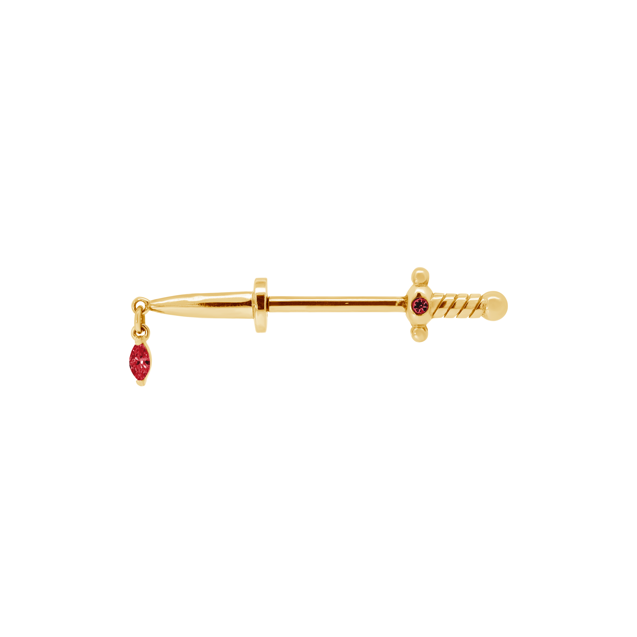 Dagger Olive Gemstone Charm Nipple Bar Piercing - Gold