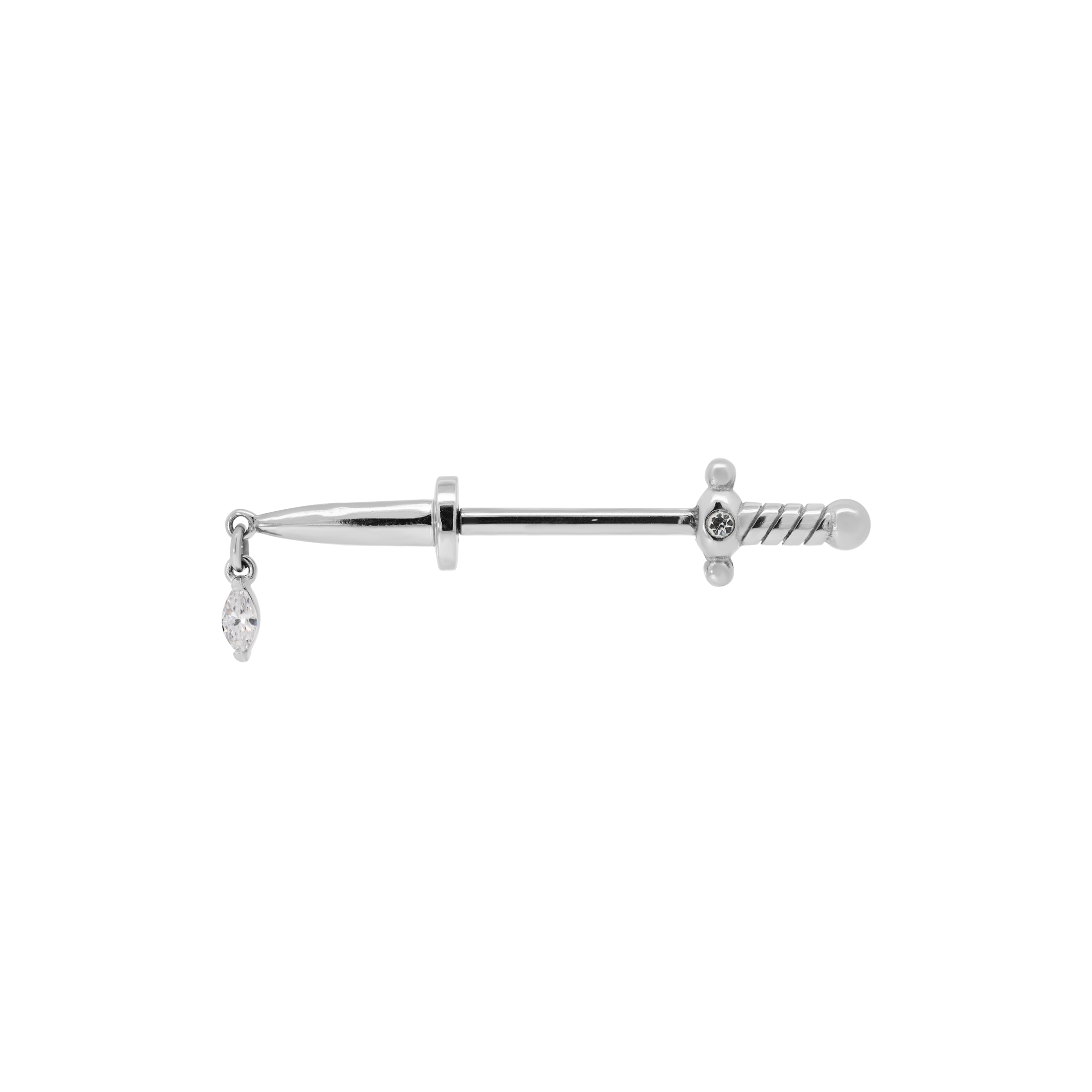 Dagger Olive Gemstone Charm Nipple Bar Piercing - Silver