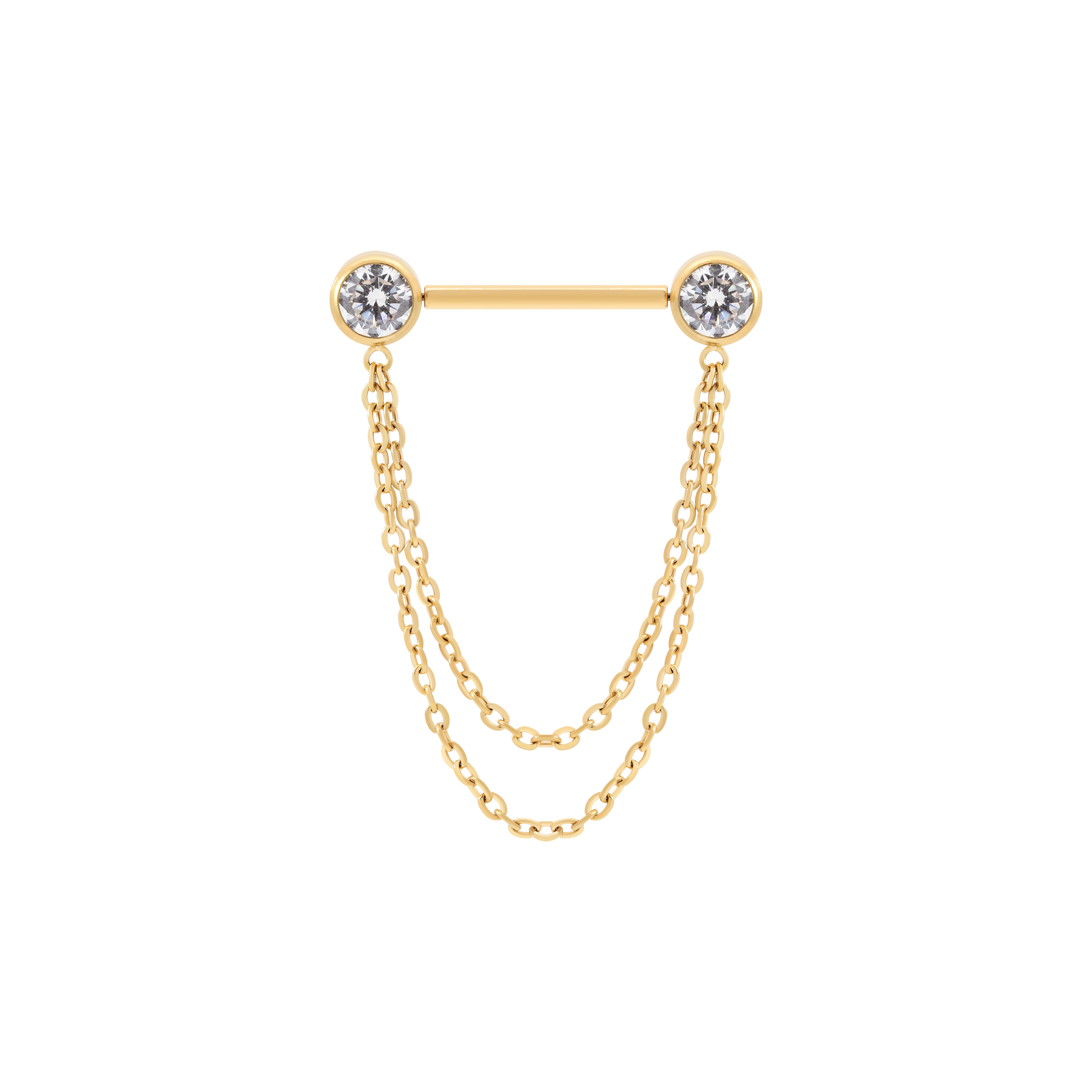 Vanity Double Chain Dangle Nipple Bar Piercing - Gold