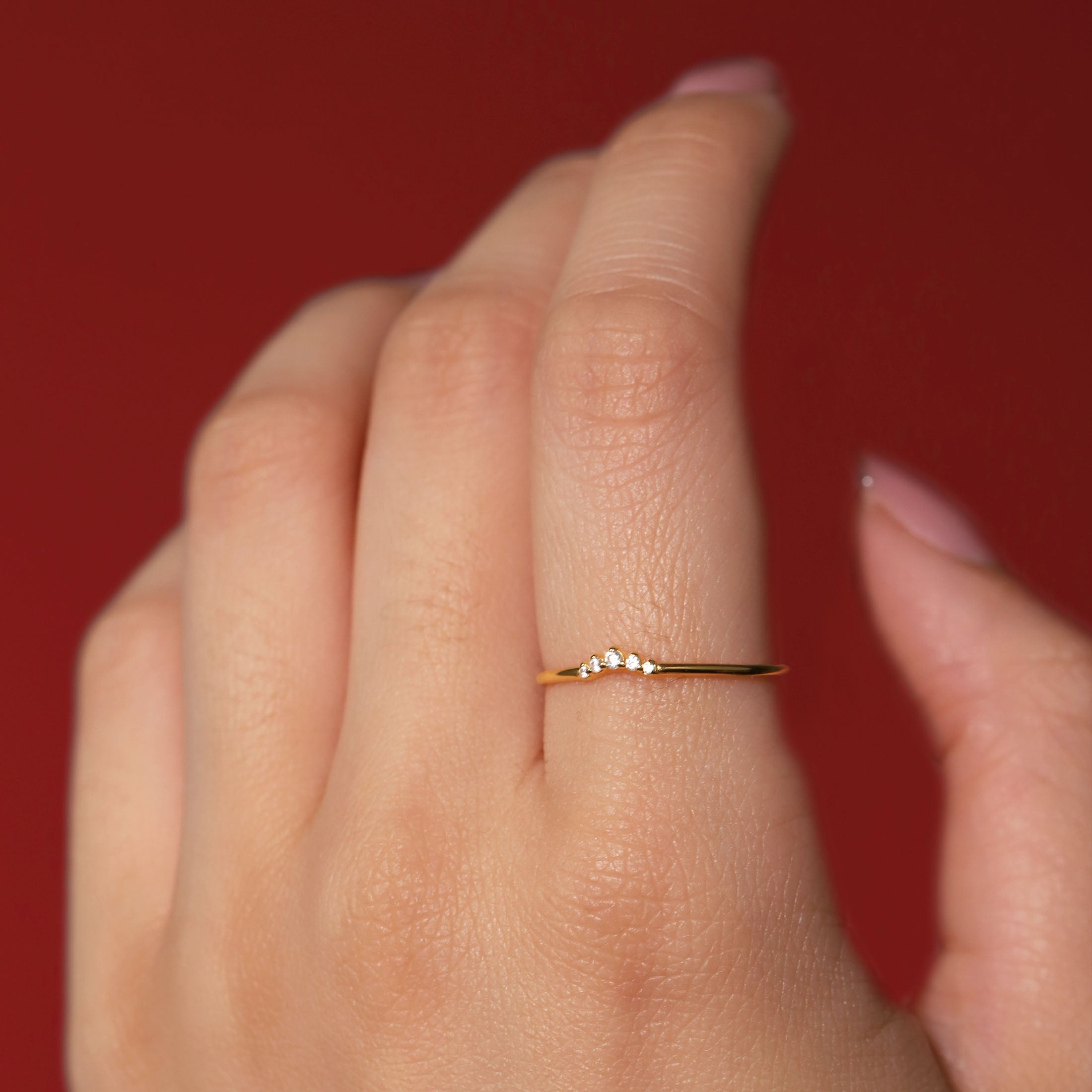 Arc Gemstone Fine Ring On Model - Gold