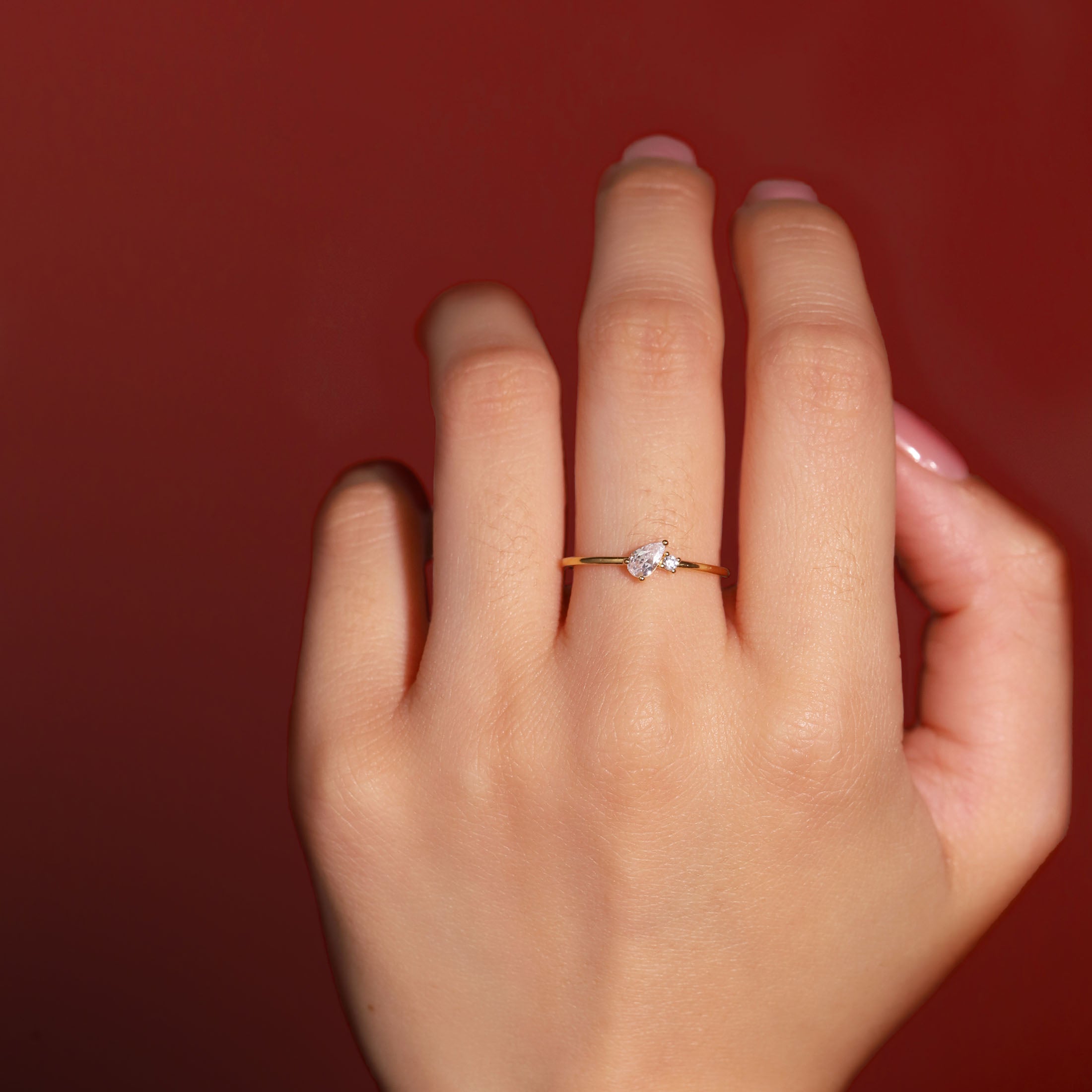 Kindred Teardrop Gemstone Ring On Model - Gold