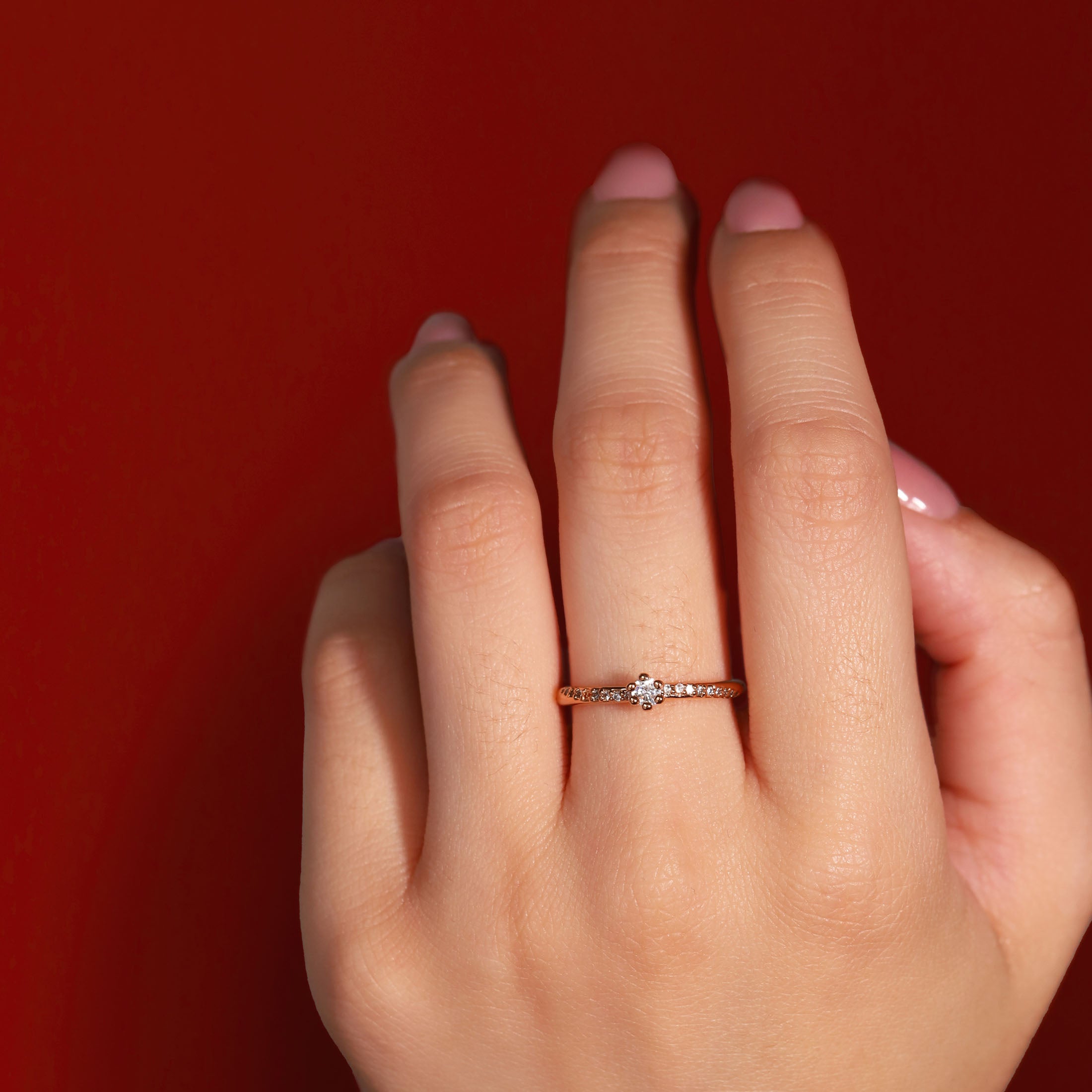 Lola Gemstone Twist Ring On Model - Rose Gold