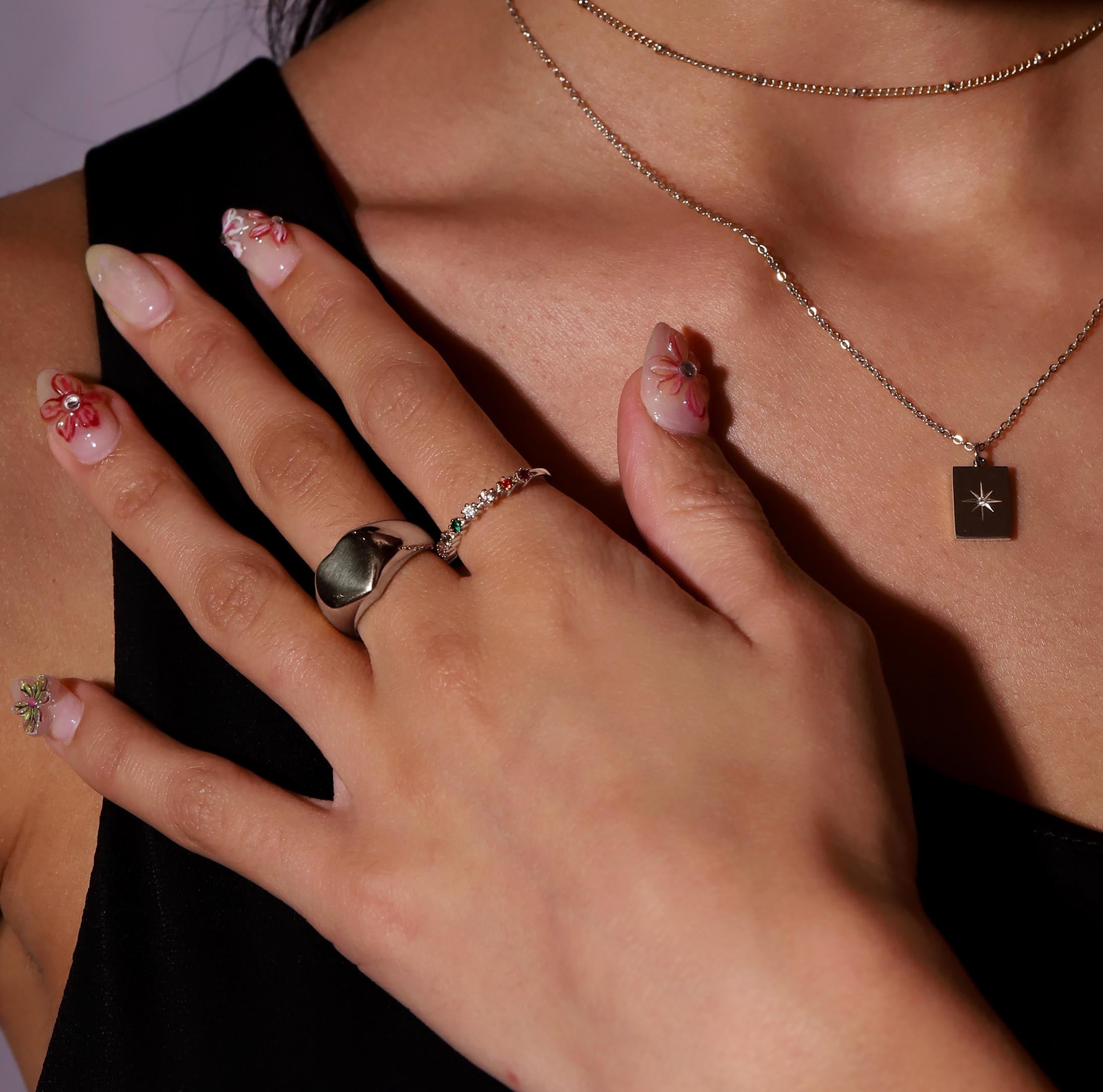 Love Club Heart Signet Engravable Ring On Model 2 - Silver
